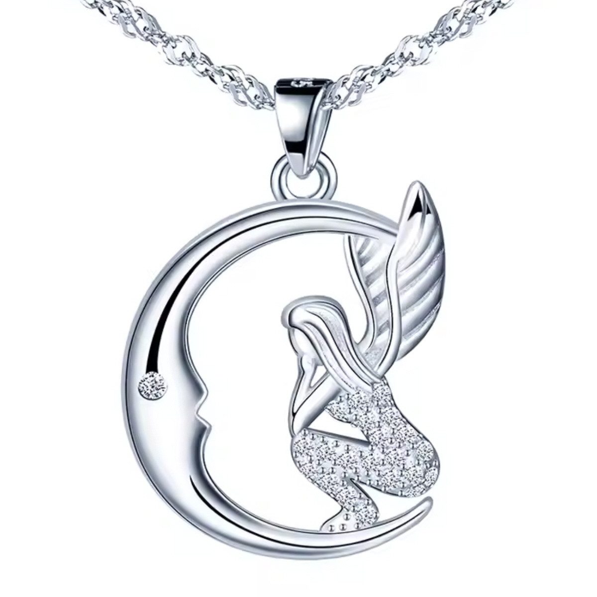 ELLAWIL Silberkette Kette mit Herzanhänger Engelskette Zirkonia Glitzerstein Glücksengel (GESCHENKIDEE, Kettenlänge 50 cm, Sterlingsilber 925), inklusive Geschenkschachtel