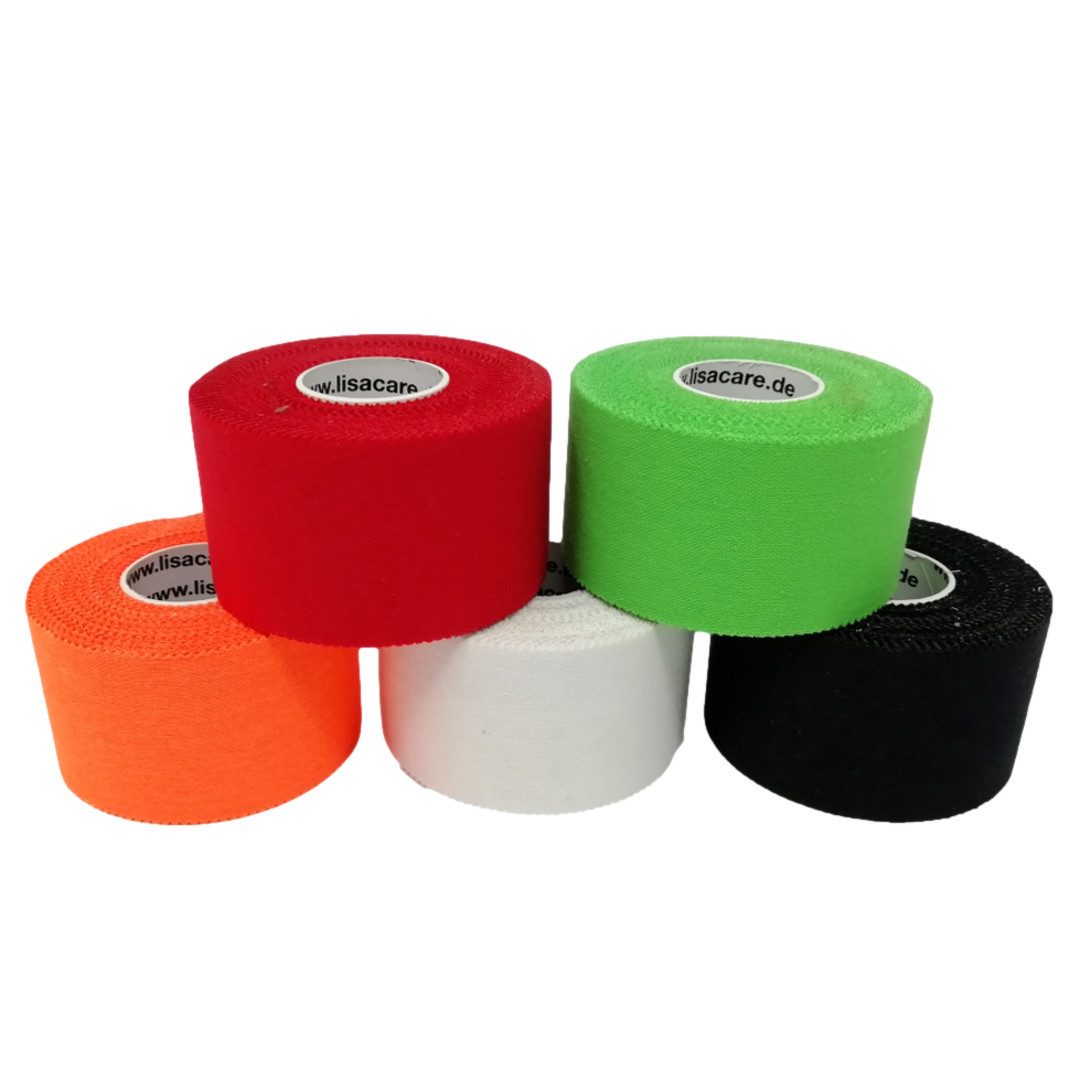 LisaCare Kinesiologie-Tape - Sport-Tape Bunter Mix - Fixier- & Stabilisier-Tape (Set, 5-St., 1 x Rot, Grün, Orange, Weiß & Schwarz / 3,8cm x 10m) Latexfrei!
