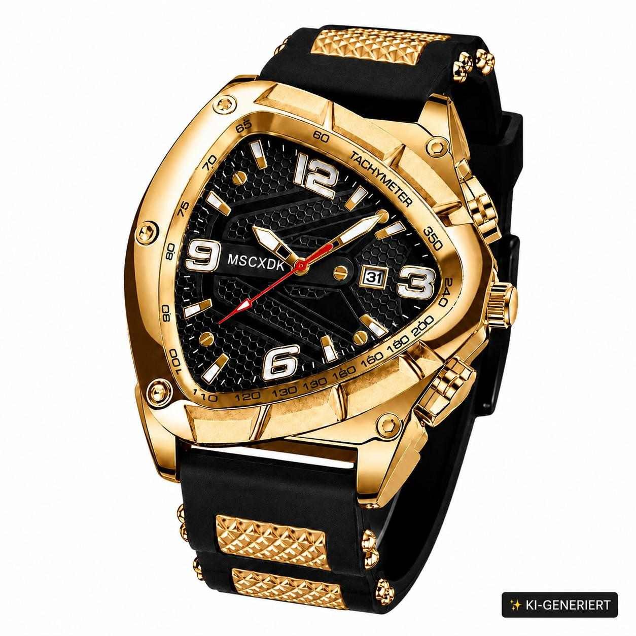Taffstyle Quarzuhr Herren Armbanduhr 48 mm mit dreieckigem Gehäuse und Datumsanzeige, (Sportliche Quarzuhr für Herren mit Silikonarmband und Dreiecksform - Geschenke für Männer)