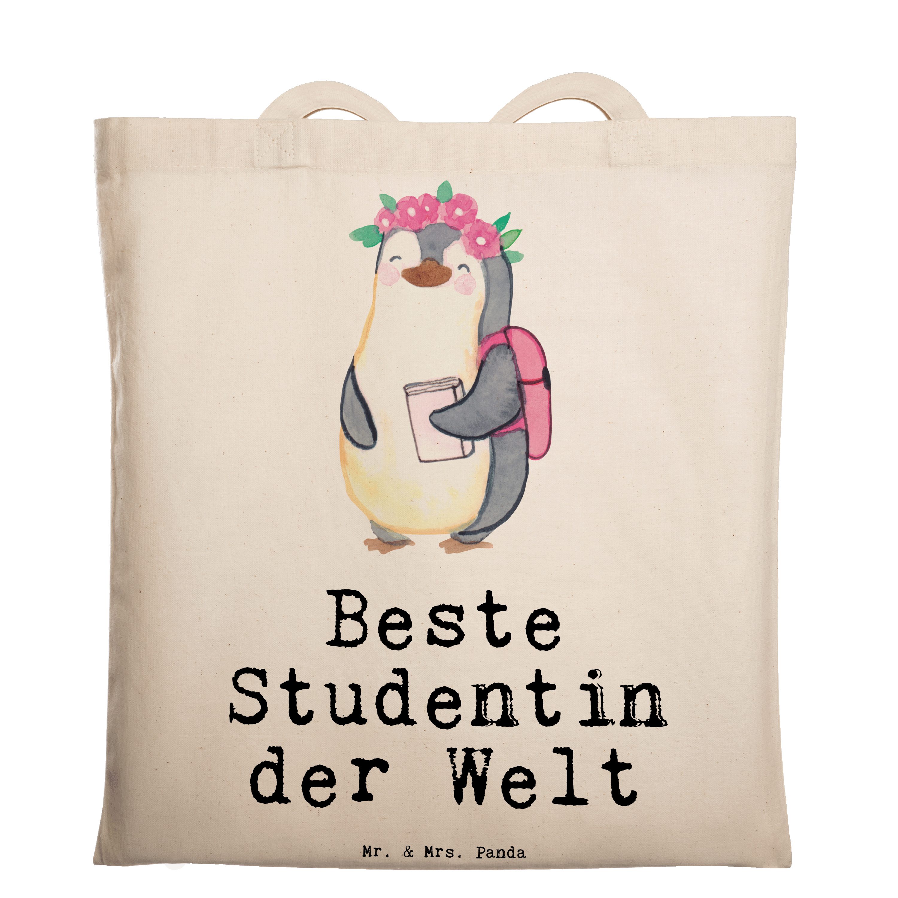- Geschenk, Panda Beste (1-tlg) Transparent mac - Freude & Studentin Mrs. Pinguin Tragetasche Mr. Welt der