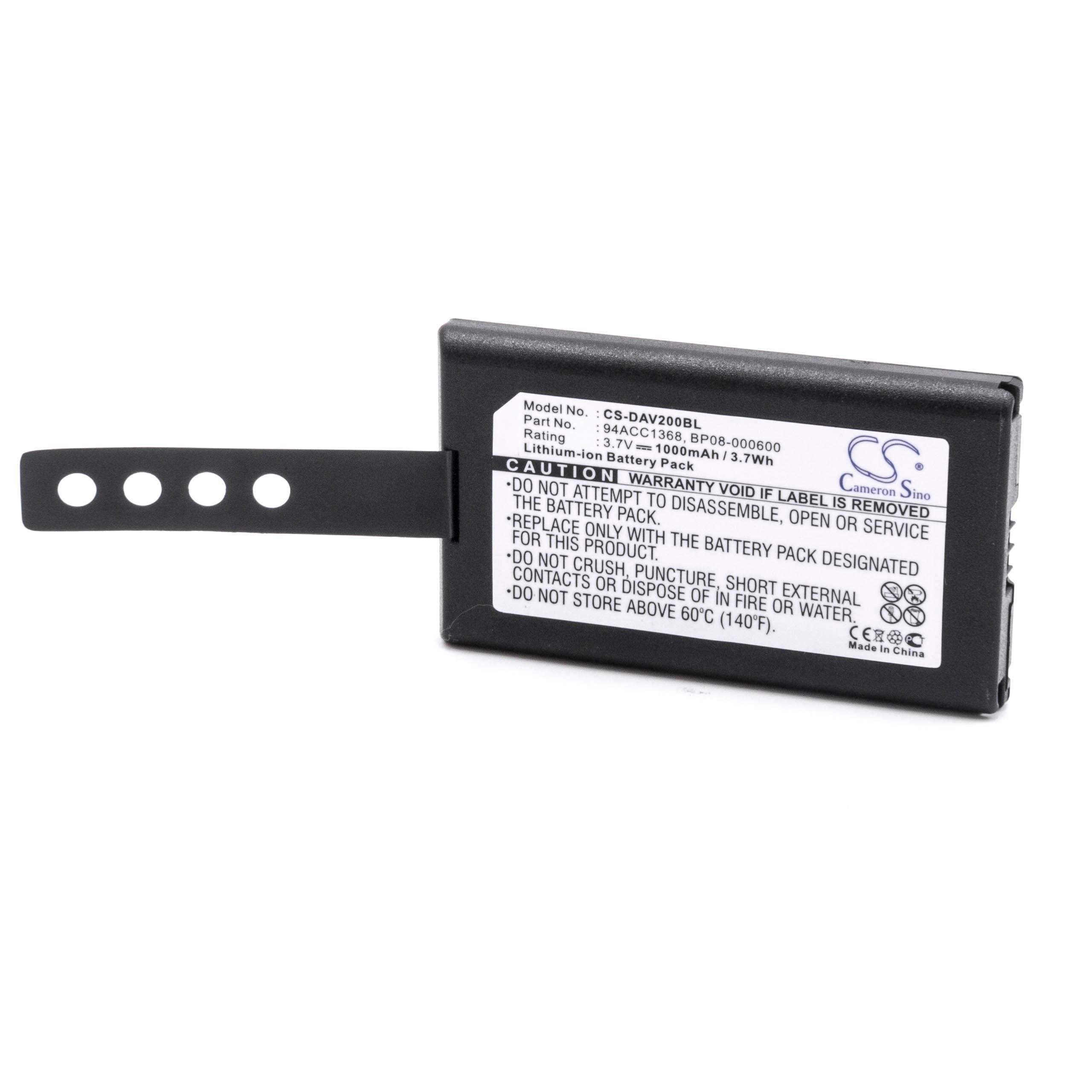 vhbw 800065-56, mAh 3H21-00000370, 94ACC1368, 94ACC0083, Akku Ersatz 1000 für Datalogic