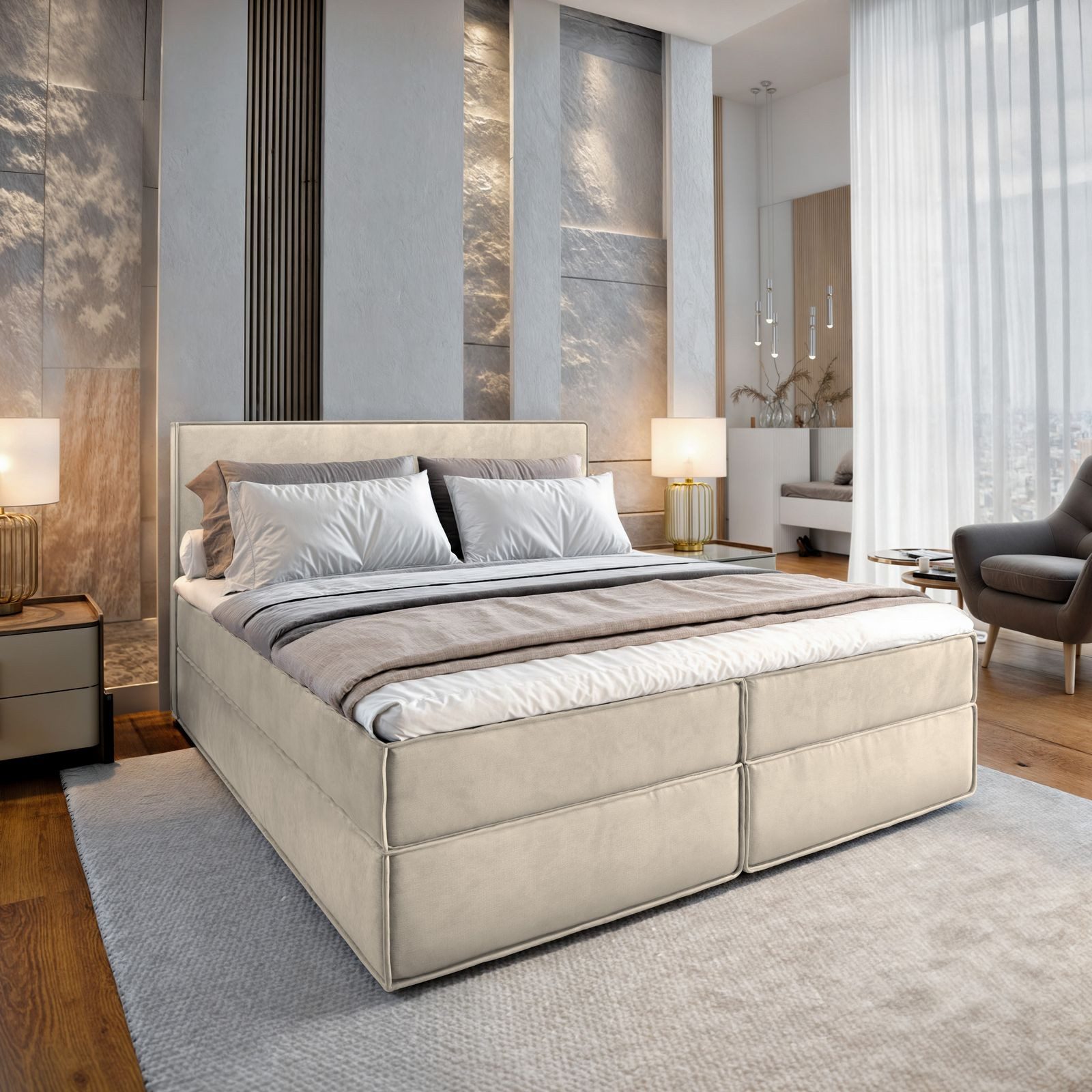 Masseno Boxbett PELLIO 160x200 cm mit Bonell Matratze und Topper günstig online kaufen