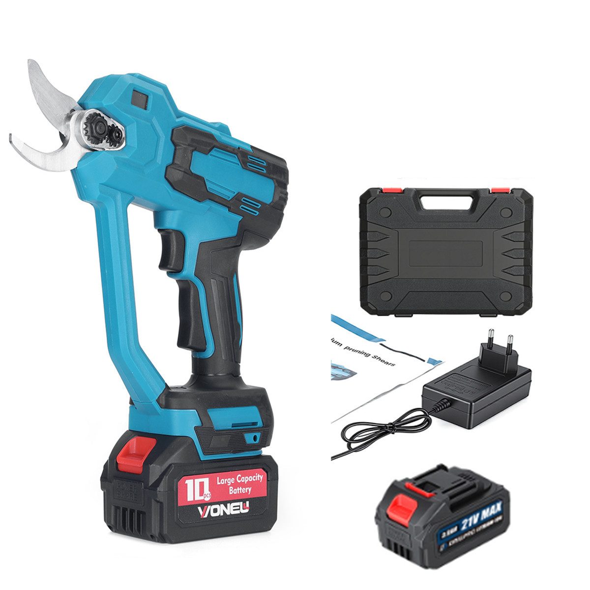 Insma Akku-Astschere 400W Elektrische Gartenschere 2 einstellbare Leistungsstufen, Baumschere Rosenschere mit 2 Akku 3.0AH und Koffer