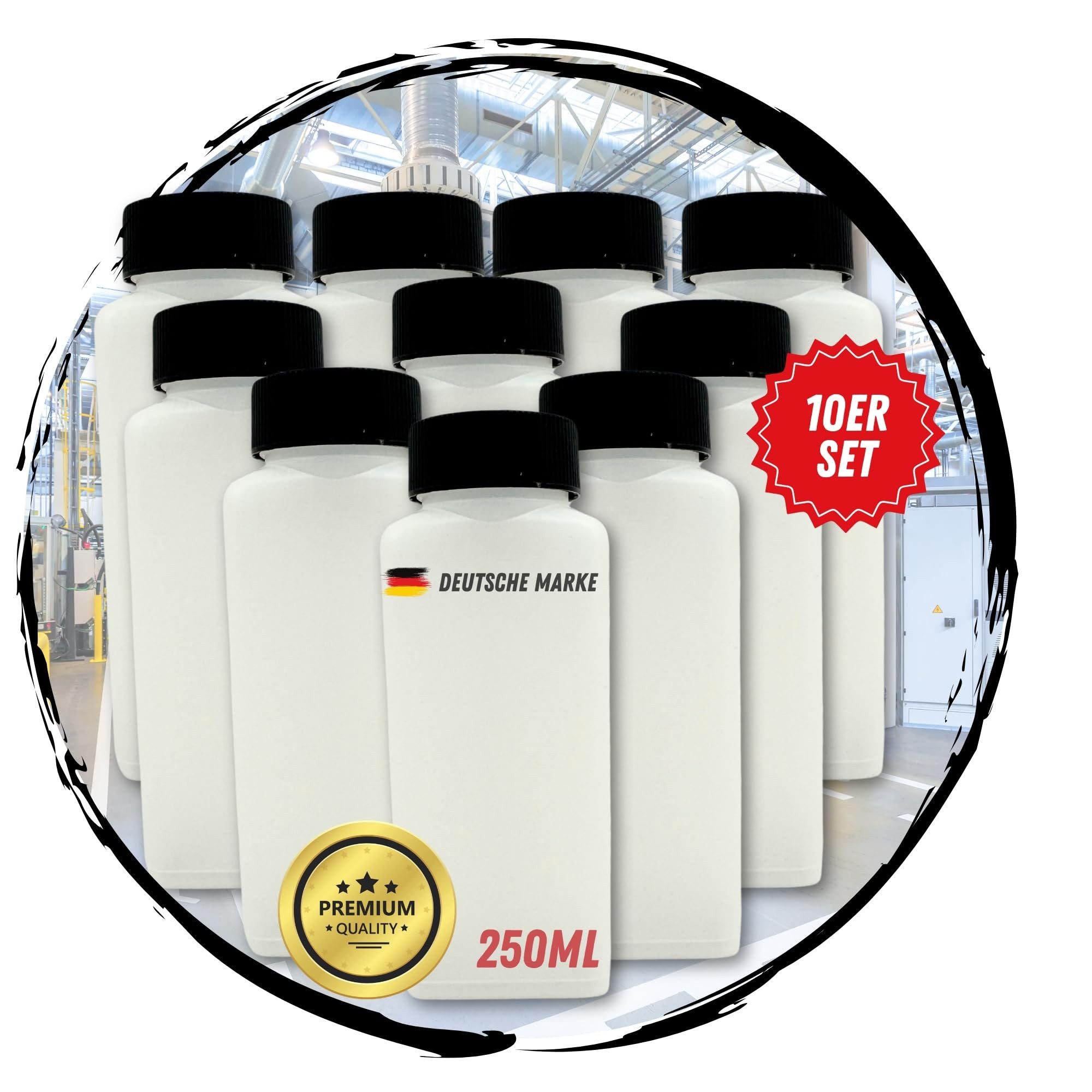 TronicXL Aufbewahrungssystem 10x 250ml Leerflasche Plastikflasche Flasche 0,25 Liter Kunststoff, Kunststoff, (10-tlg., zum befüllen leere Flasche), mit Deckel RD40 Gewinde Vierkantflasche HDPE
