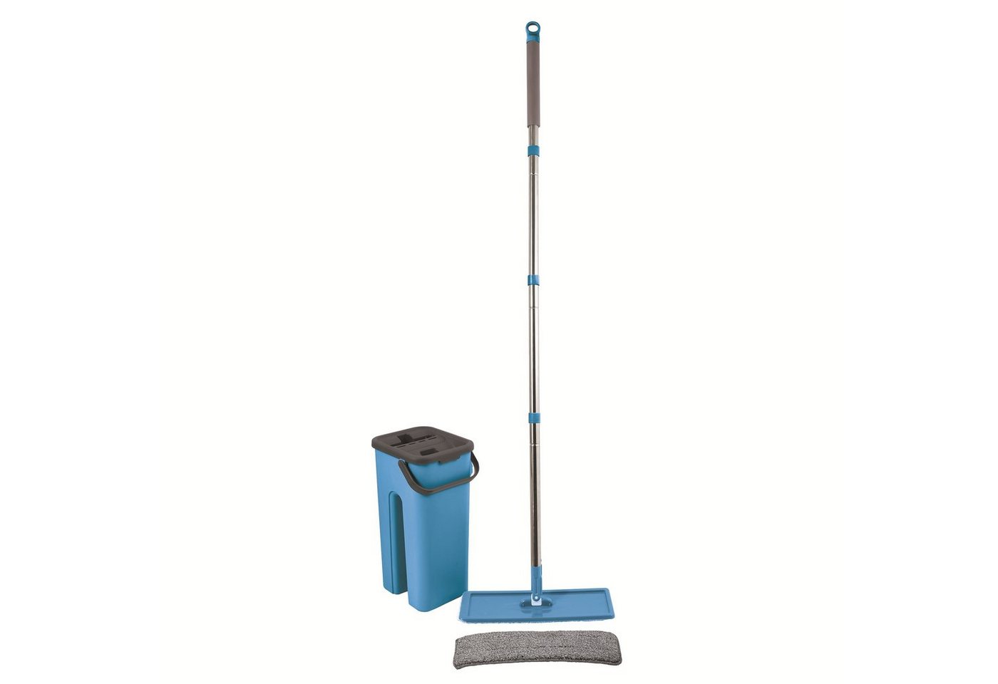 MSV Wischmopp COMPACTO, Touchless Mop Reinigungssystem, 4-teiliges Set: Eimer 4L, Wischer mit Microfaser Mopp, inkl. 1 extra Ersatzbezug