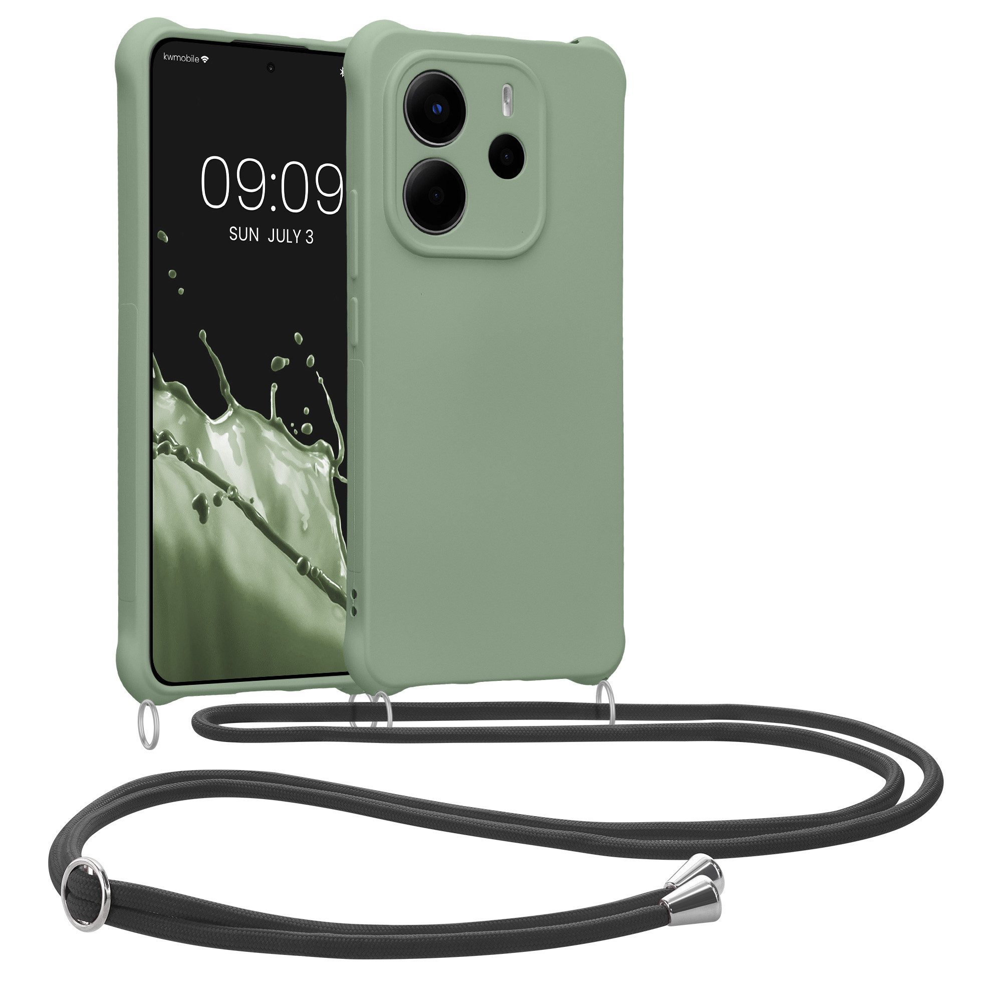 kwmobile Smartphone-Hülle Hülle für Xiaomi Redmi Note 14 4G (Nicht für 5G), mit Metall Kette zum Umhängen - Silikon Handy Cover Case Schutzhülle
