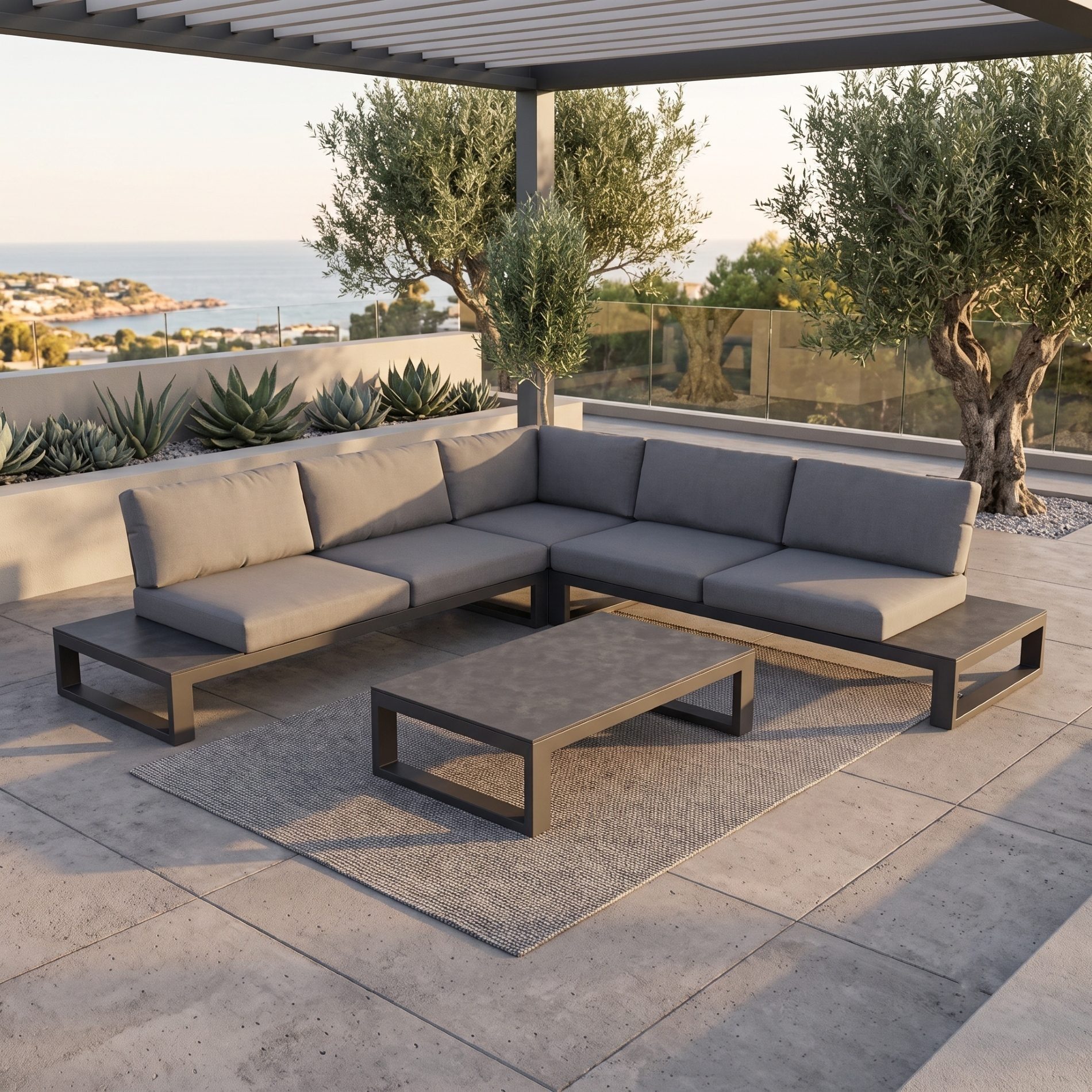 Jati & Kebon Gartenlounge-Set Virginia, Eckloungeset, (Outdoor-Set, 4-tlg), Outdoor-Loungeset, Aluminium eisengrau, HPL