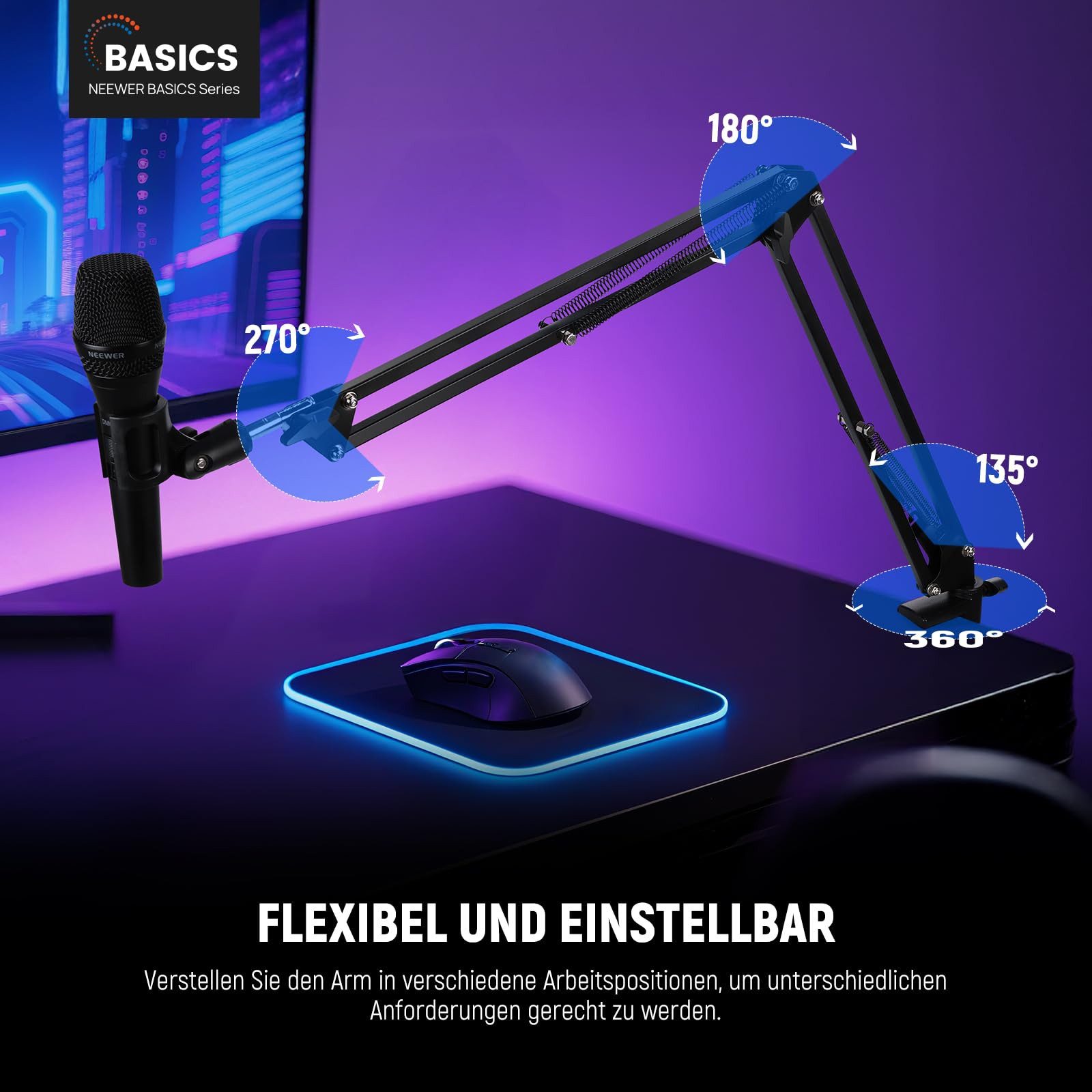 Neewer Mikrofon-Halterung MS006 Mikrofonarmständer Scherenarm Mikrofonarm Tischhalterung, (Packung, mit Clip, 3/8" auf 5/8" Adapter, für Blue Yeti Snowball HyperX Shure)