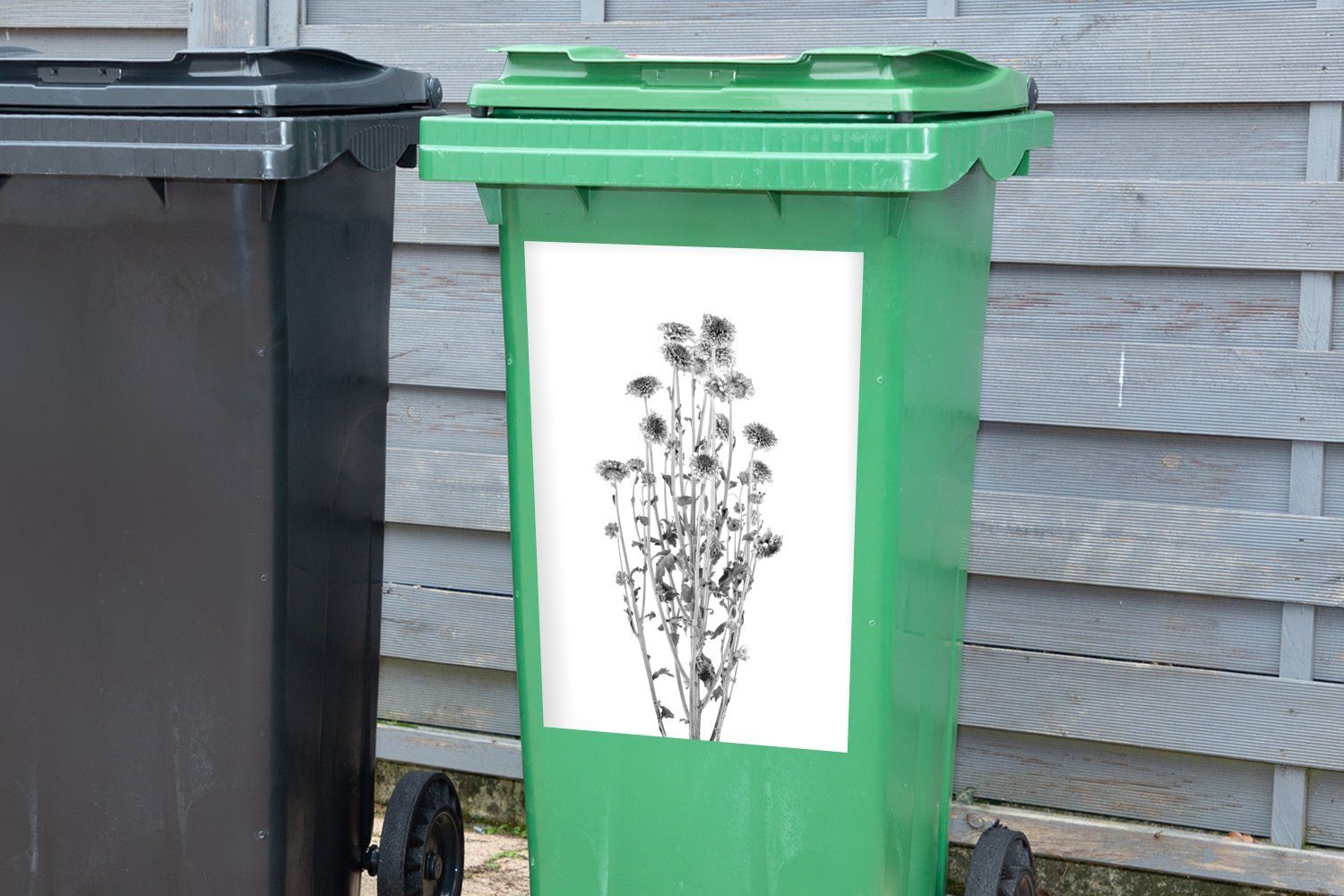 weißem Getrocknete Mülleimer-aufkleber, - weiß Sticker, und lila Wandsticker Hintergrund schwarz MuchoWow auf St), Abfalbehälter (1 Blumen Container, Mülltonne,
