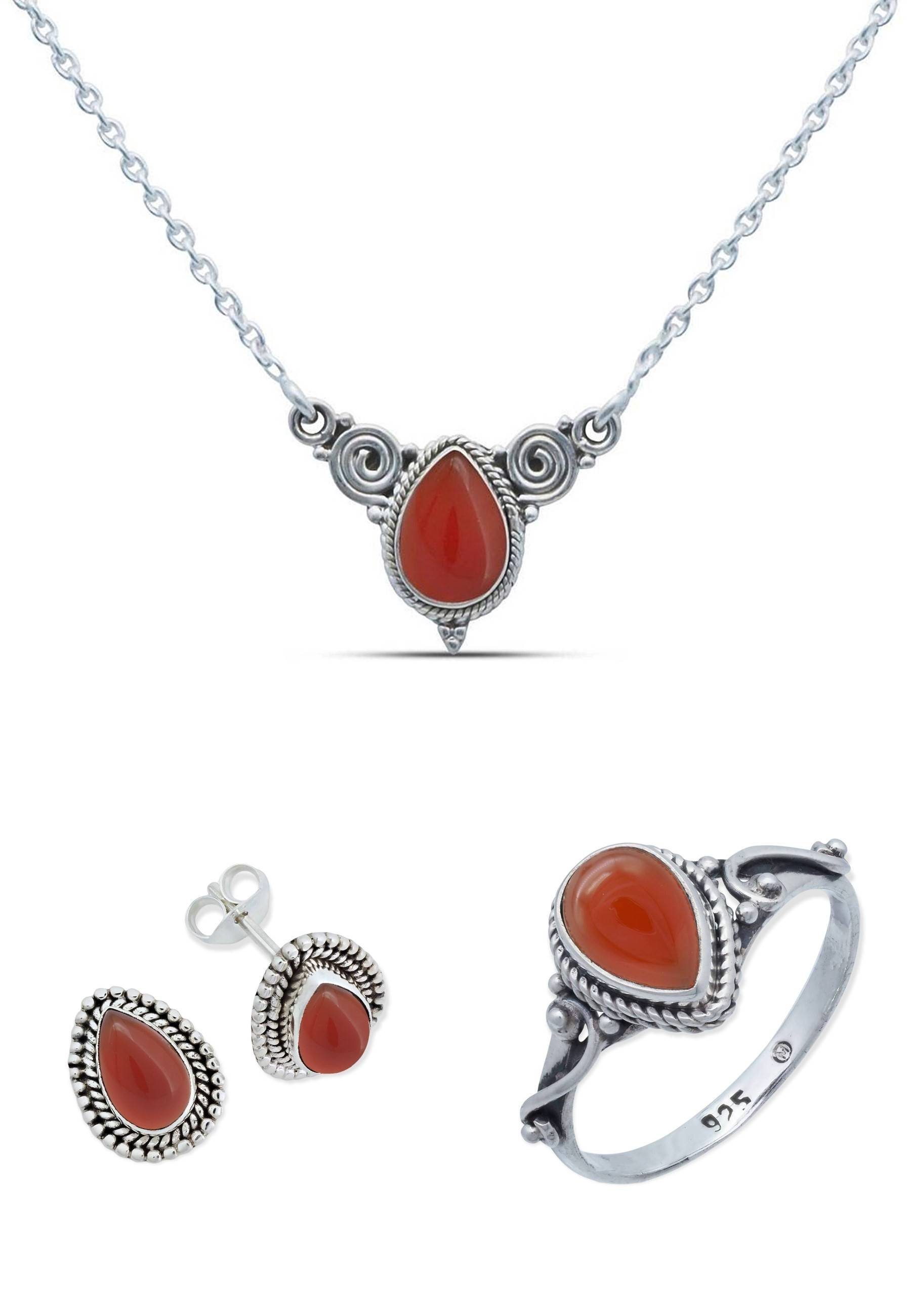 mantraroma Schmuckset 925er Silber mit Karneol (Schmuckset aus 925 Silber)