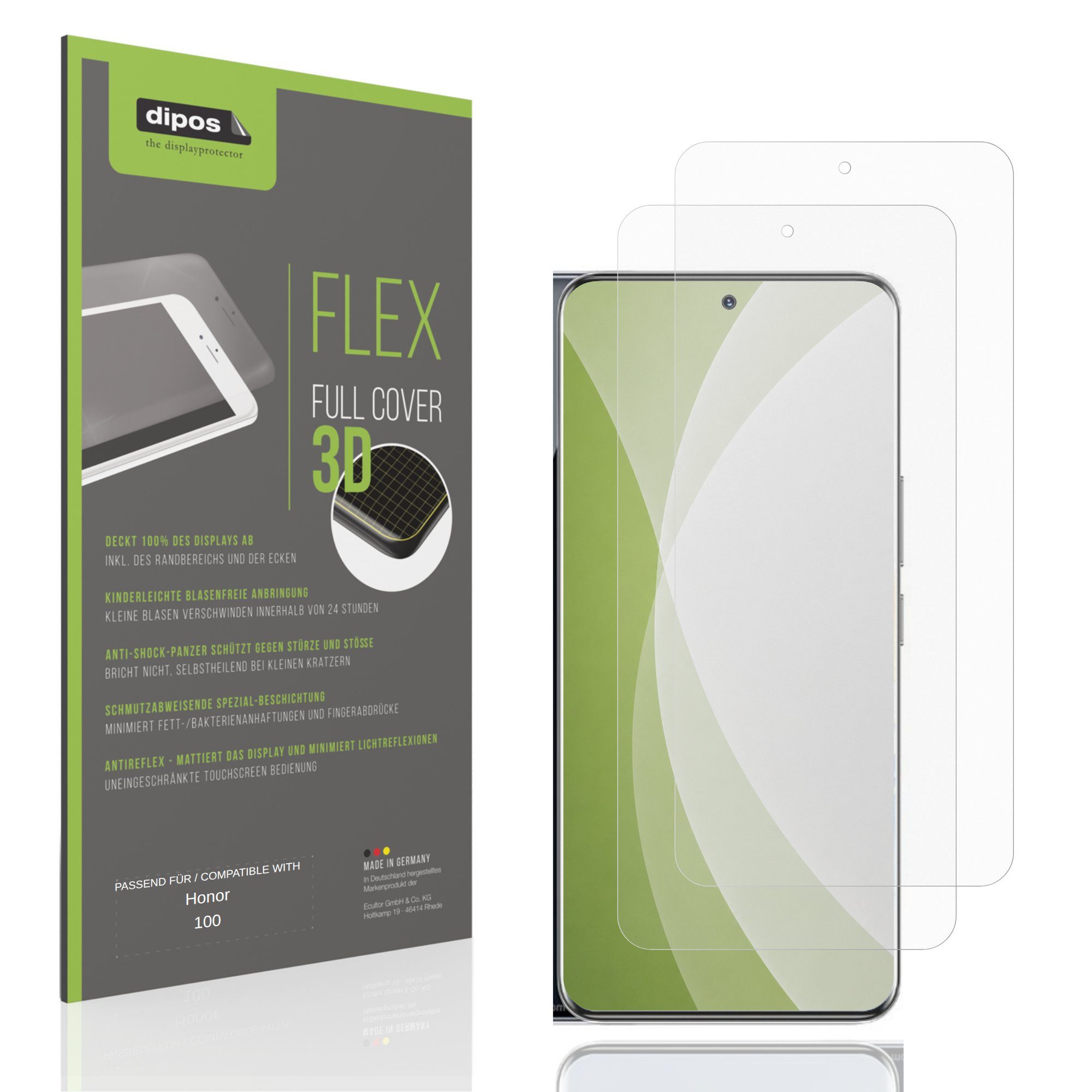 dipos Displayschutzfolie Schutzfolie für Honor 100, 2 Stück, Displayschutz Schutz Folie Made in Germany