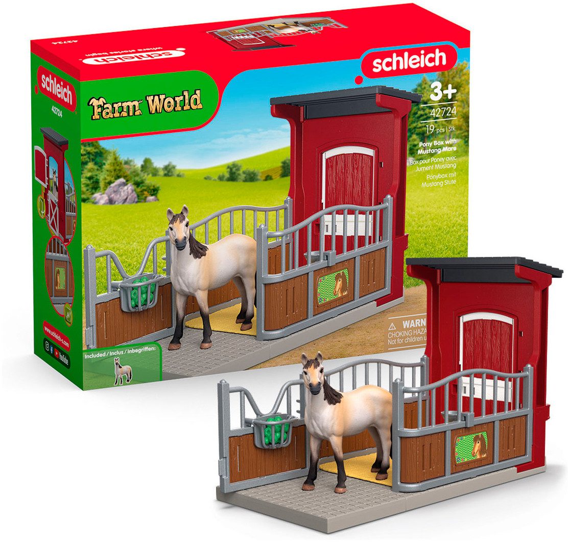 Schleich® Spielwelt FARM WORLD, Ponybox mit Mustang Stute (42724), Made in Europe