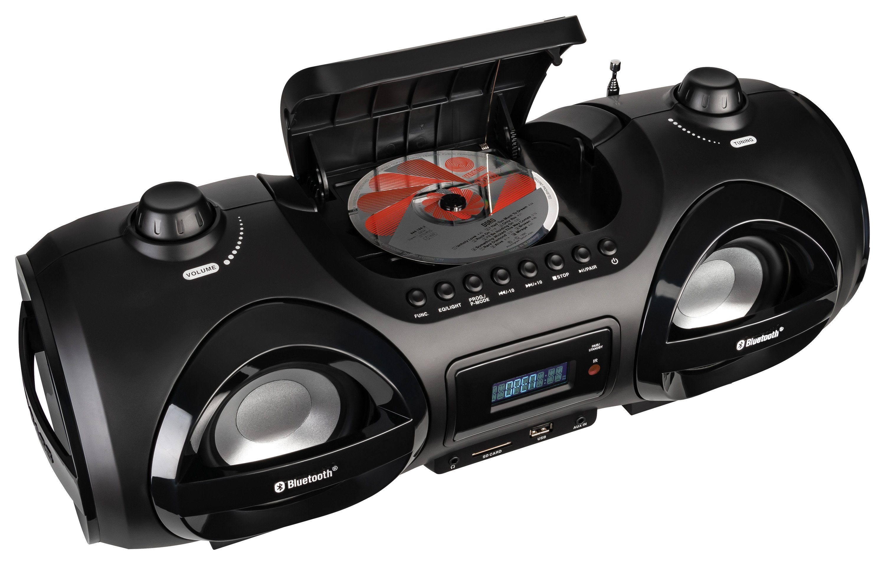 Reflexion CDR900BT Boombox (200 W, Tragbarer CD-Player, Ghettoblaster,  Discolicht mit blinkender Modi-Auswahl, Bluetooth, MP3, CD, USB, SD, AUX-IN)