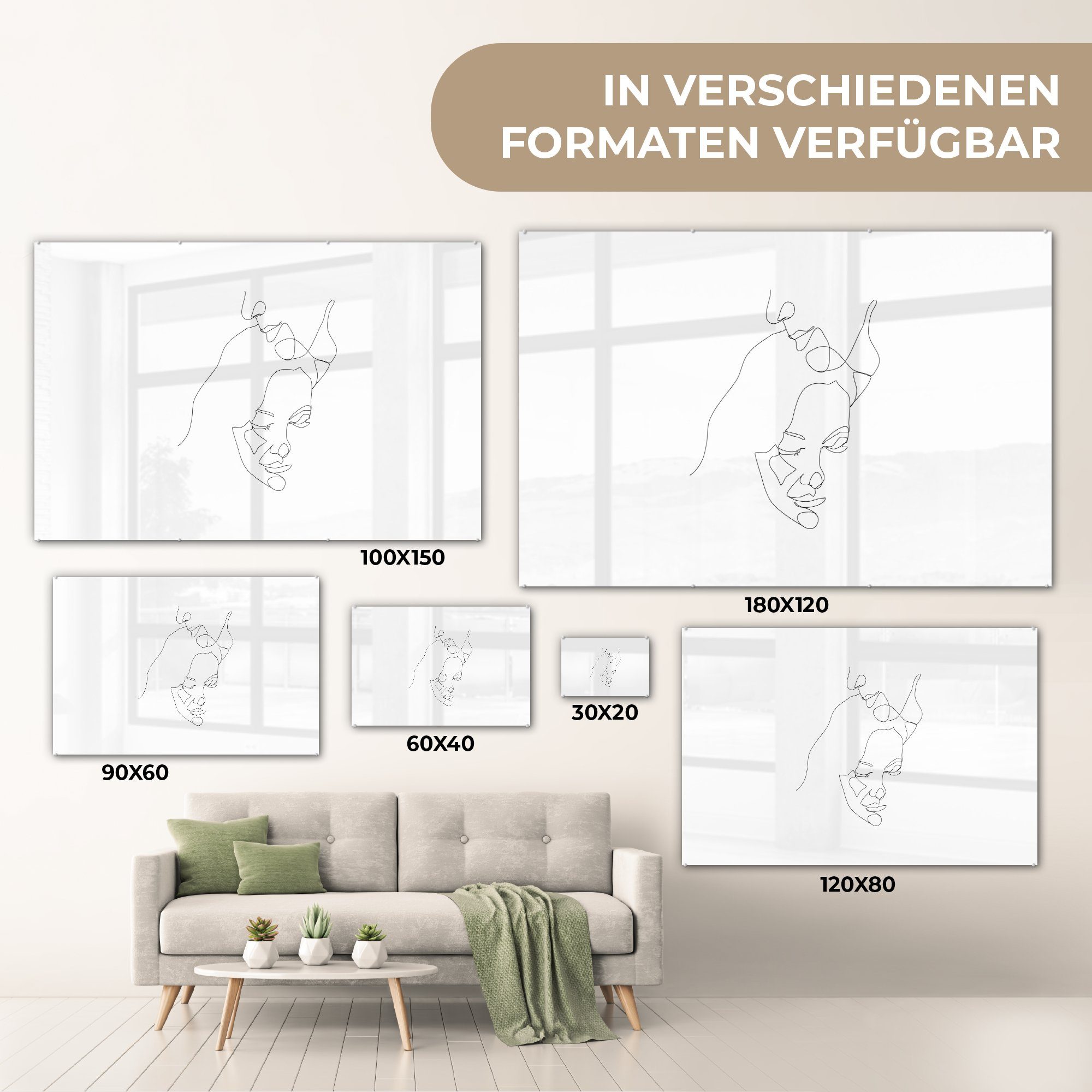 MuchoWow Acrylglasbild Plüschtier - Partner Strichzeichnung, Schlafzimmer - Acrylglasbilder Wohnzimmer (1 & St)