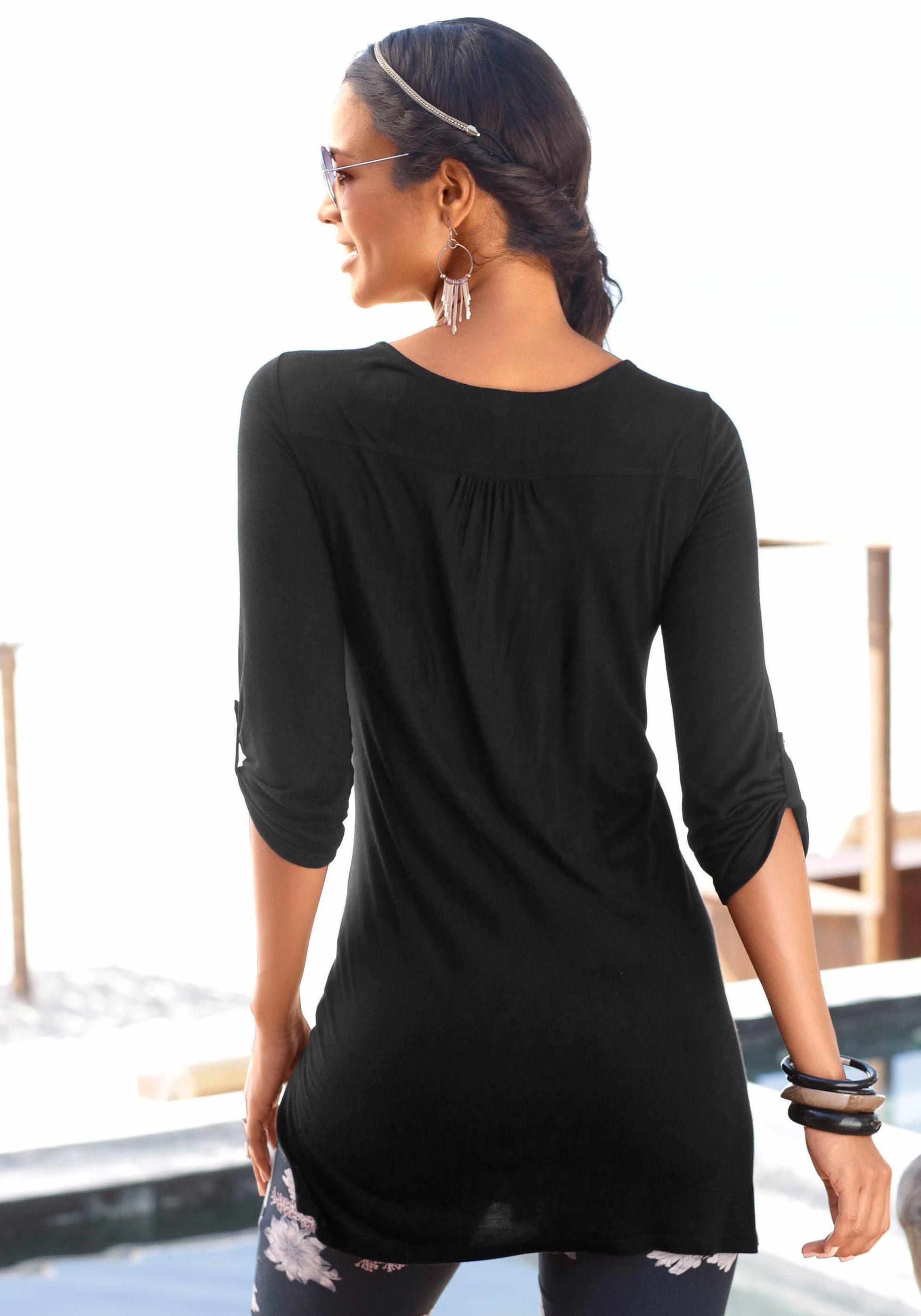 Longshirt am Spitzenkante LASCANA lange Passform mit 3/4-Armshirt, Ausschnitt,