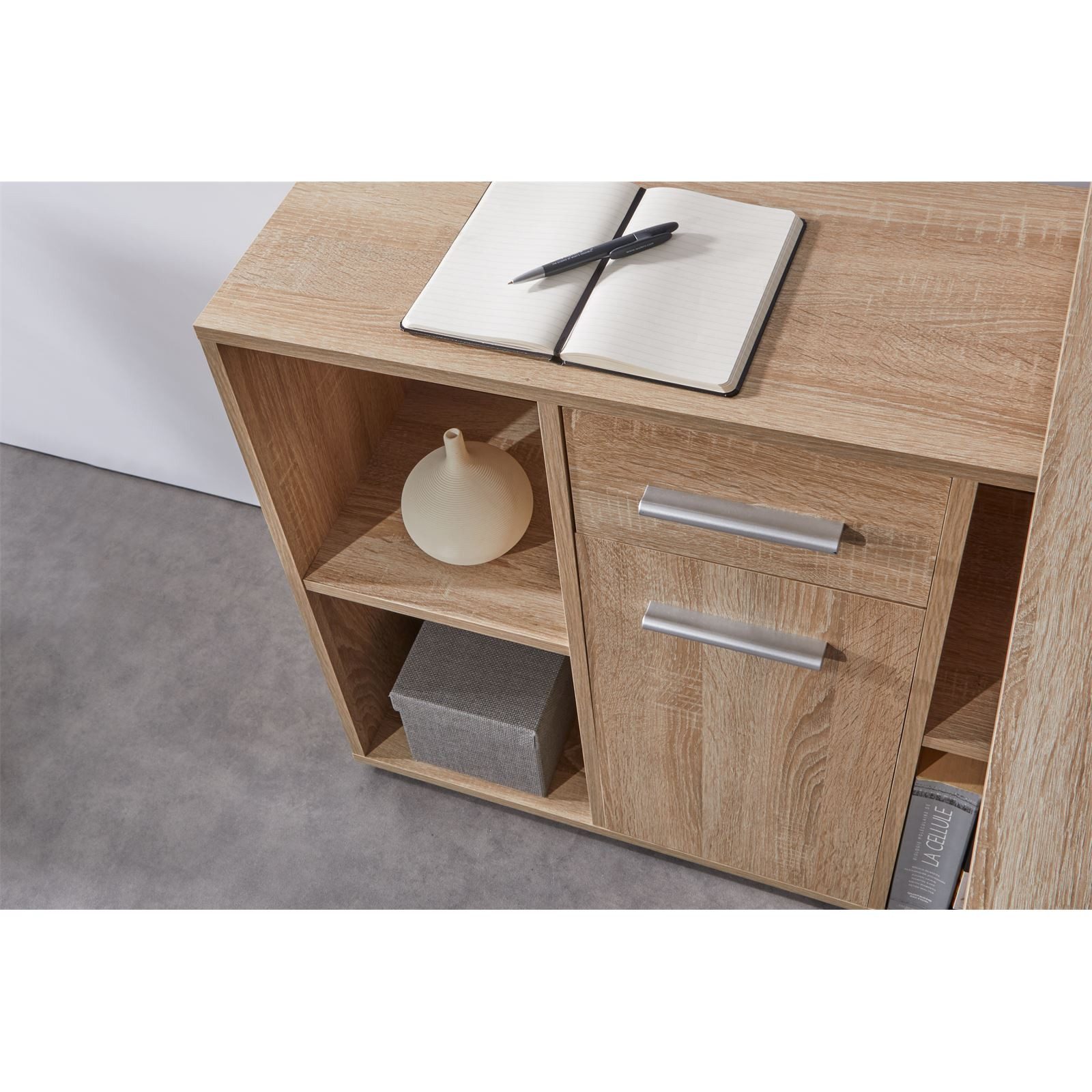 CARO-Möbel Eckschreibtisch DIEGO, Schreibtisch mit Stauraum in L-Form, Home Office Tisch sonoma eiche