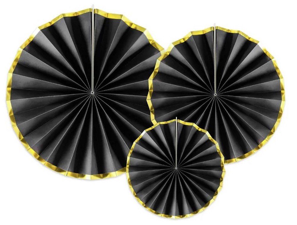 partydeco Konfetti Dekorative Rosetten Goldr mit Deko-Fächer, schwarz