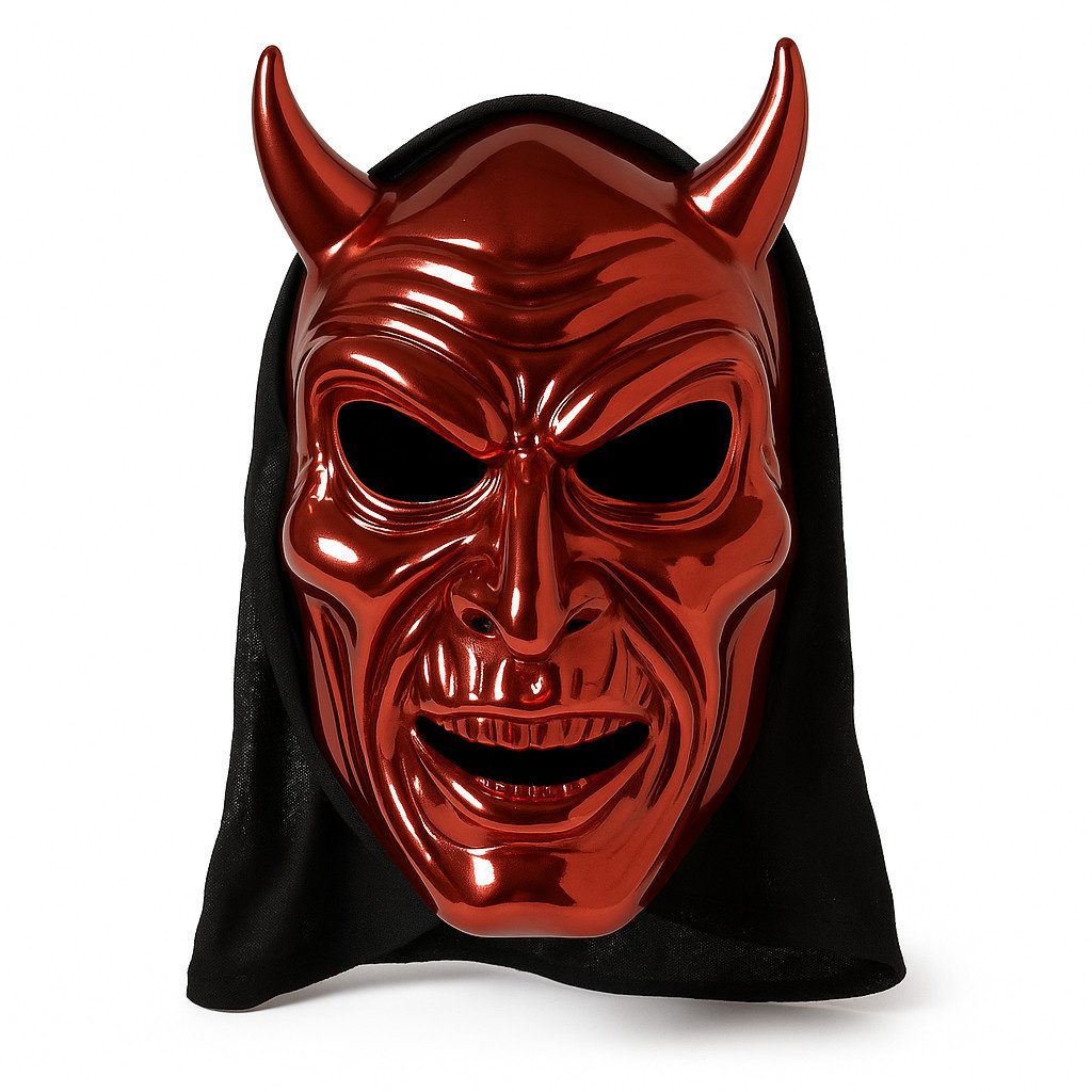 Verkleidungsmaske Halloween Teufelsmaske rot metallic–Dämon Horror Maske für Erwachsene