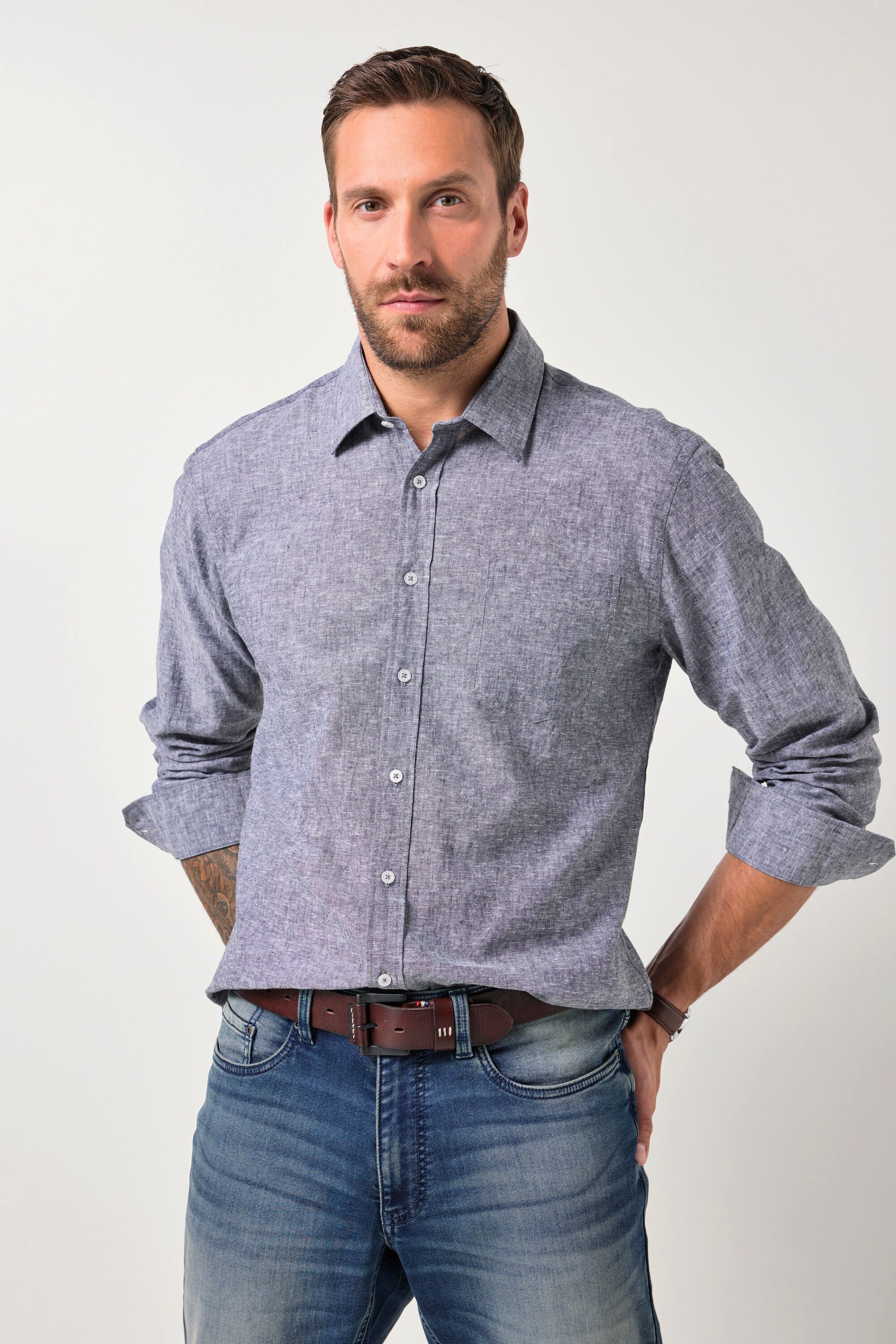 JP1880 Businesshemd Hemd Langarm Leinenmix Kentkragen Modern Fit