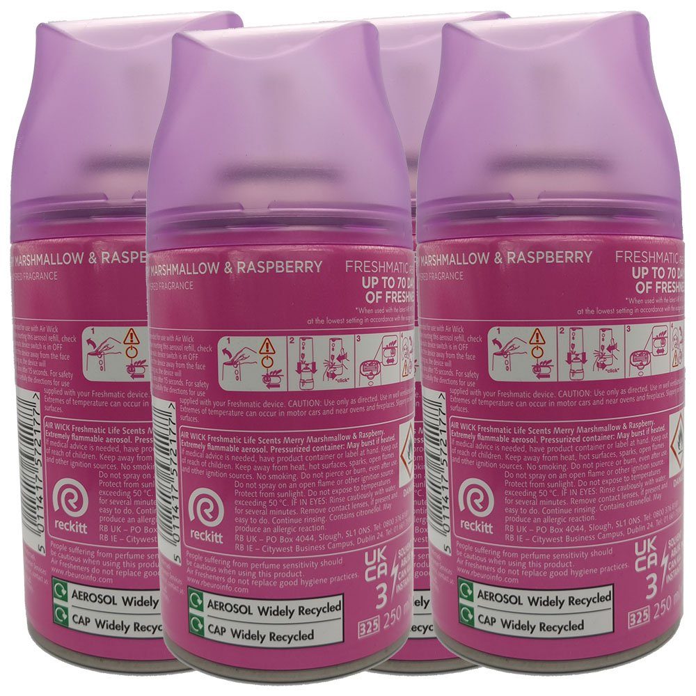 Air Merry Raspberry & Marshmallow & (4 250ml, Wick 4-St), Raumduft x Himbeere Nachfüller Marshmallow / Freshmatic