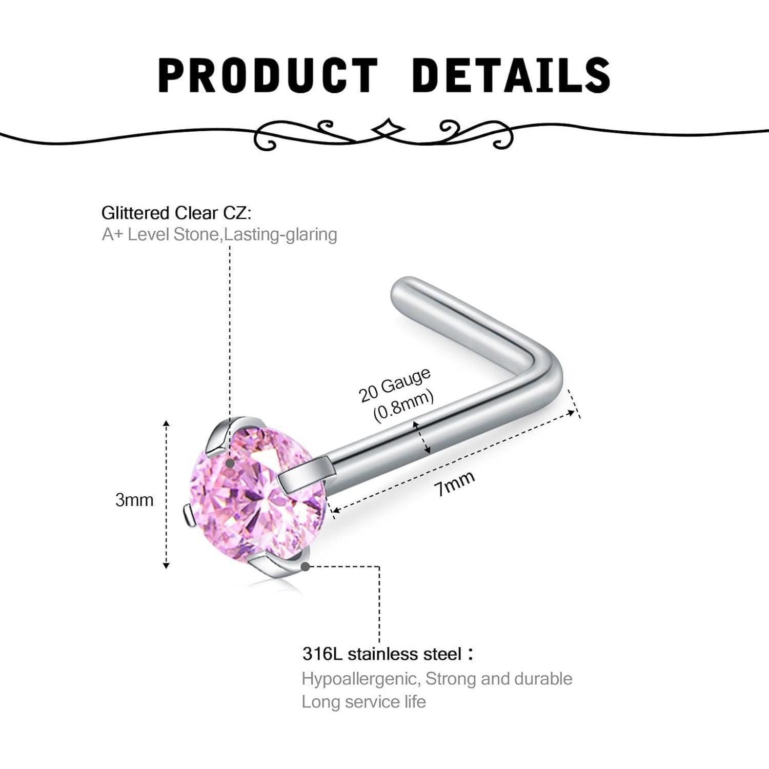 LuxusKollektion Nasenpiercing Nasenpiercing Stecker Silber 20G Edelstahl L-Form Spiral 12stk UV