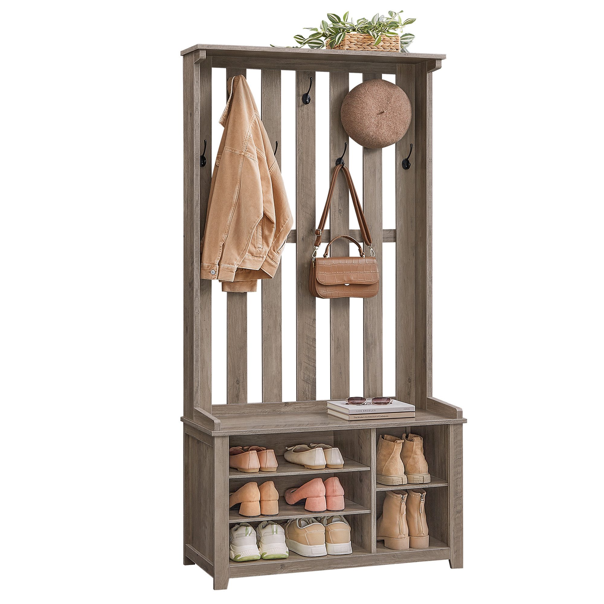 VASAGLE Garderobenständer Garderobe, Garderobenständer, Kleiderständer, Schuhbank, Garderobe mit Ablage