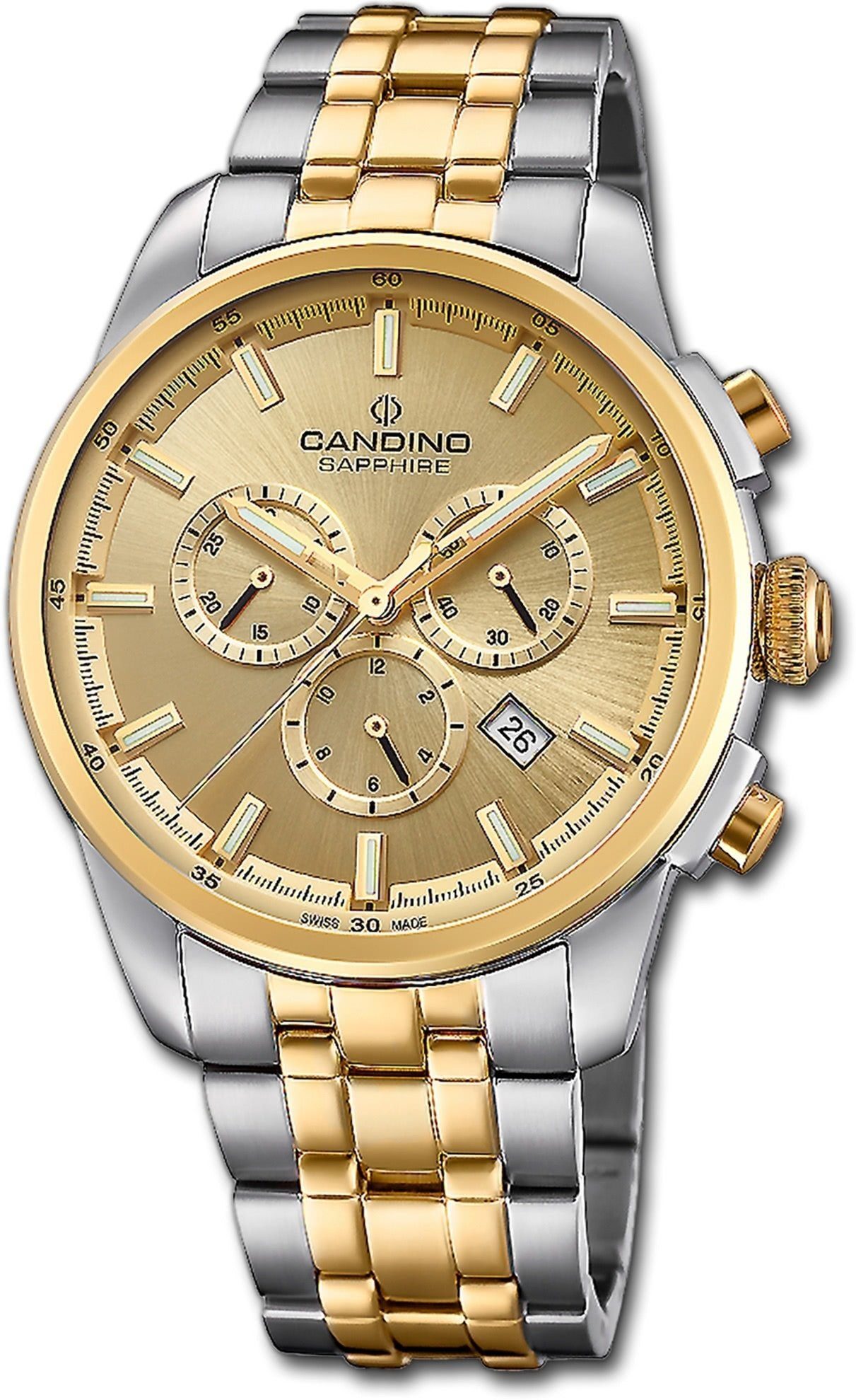 Armbanduhr Candino Herrenuhr Herren Sport rund, gold Candino C4699/2, Quarzuhr silber, Edelstahlarmband