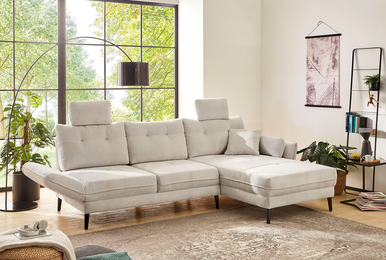 Jockenhöfer Gruppe Ecksofa beige beige | Vario-Top, verstellbarer und Armlehne mit Rückenelemente Drehsitztechnik