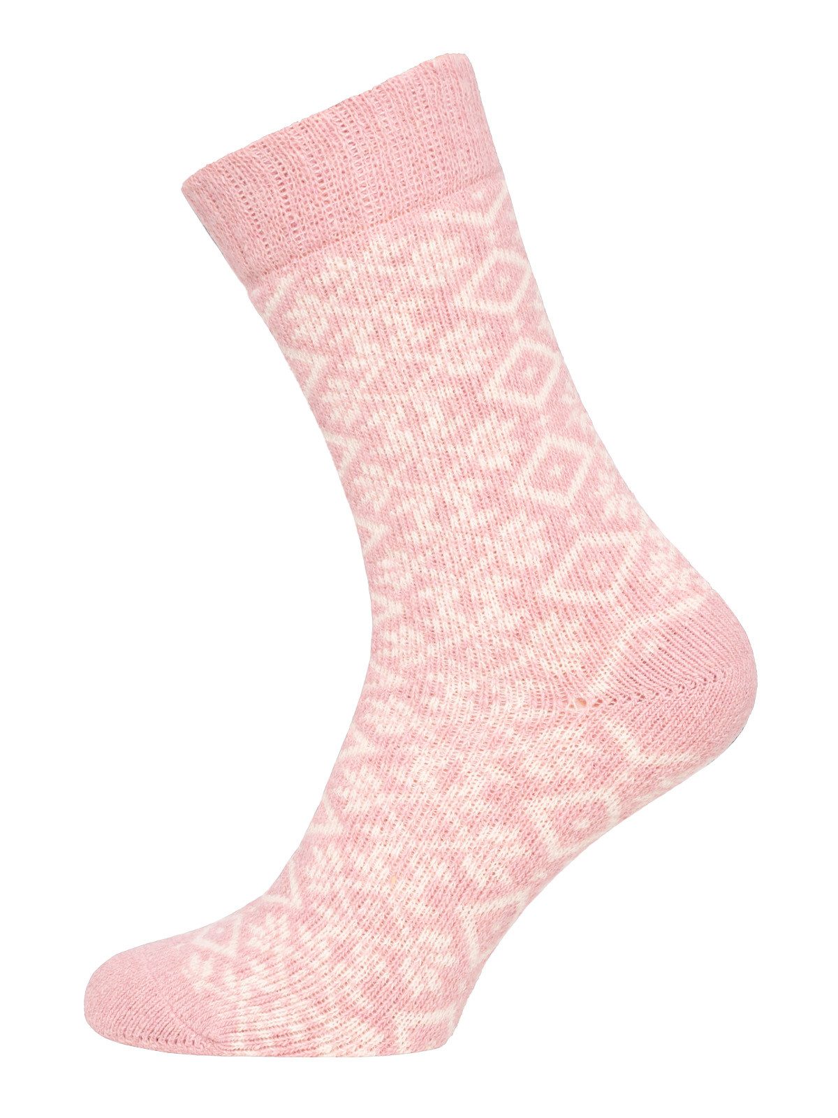 HomeOfSocks Socken Wollsocke Hygge Wintermuster rosa Damen - 1 Paar
