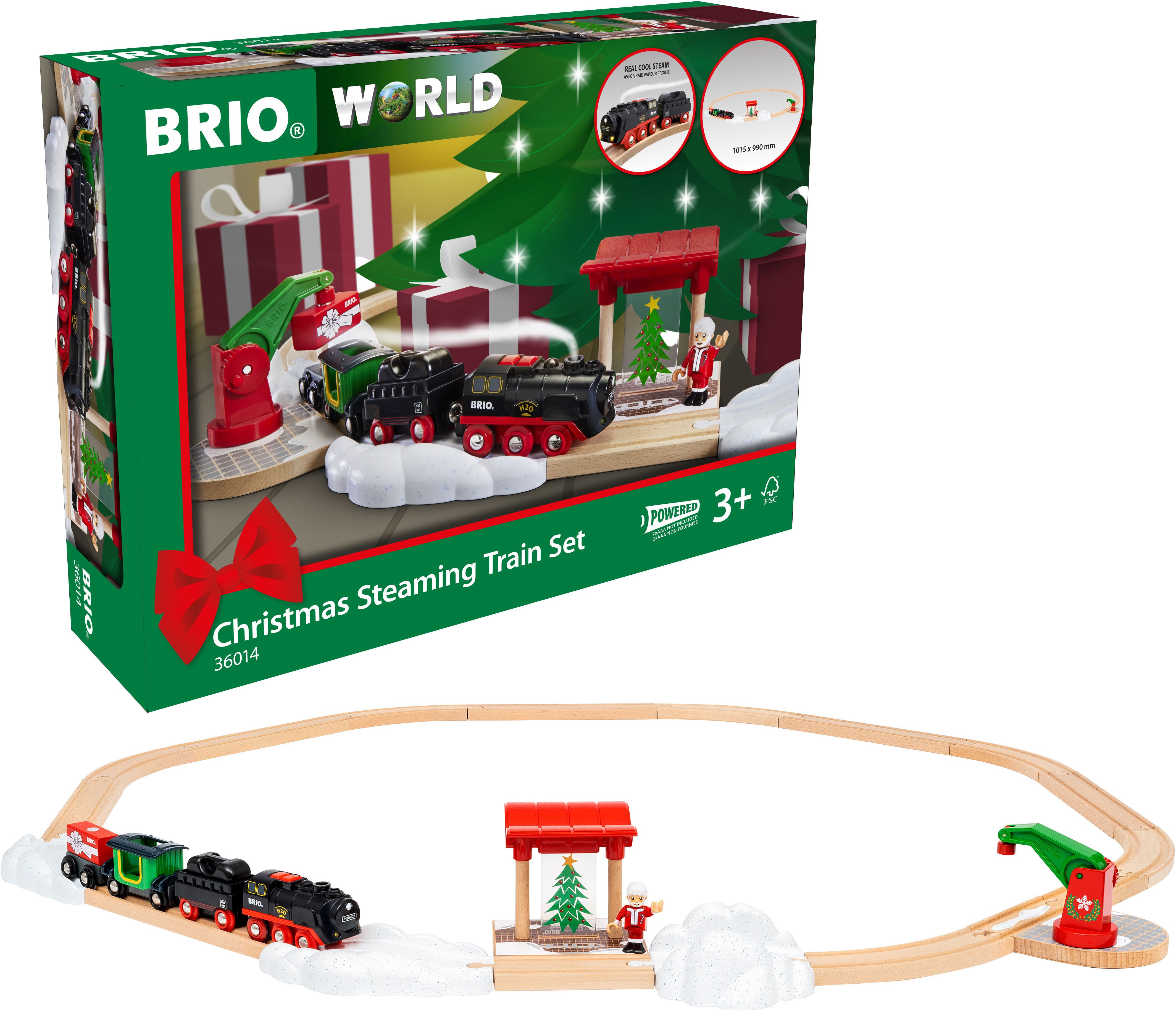 BRIO® Spielzeug-Eisenbahn BRIO® WORLD, Batterie-Dampflok Weihnachts-Set, (Set)