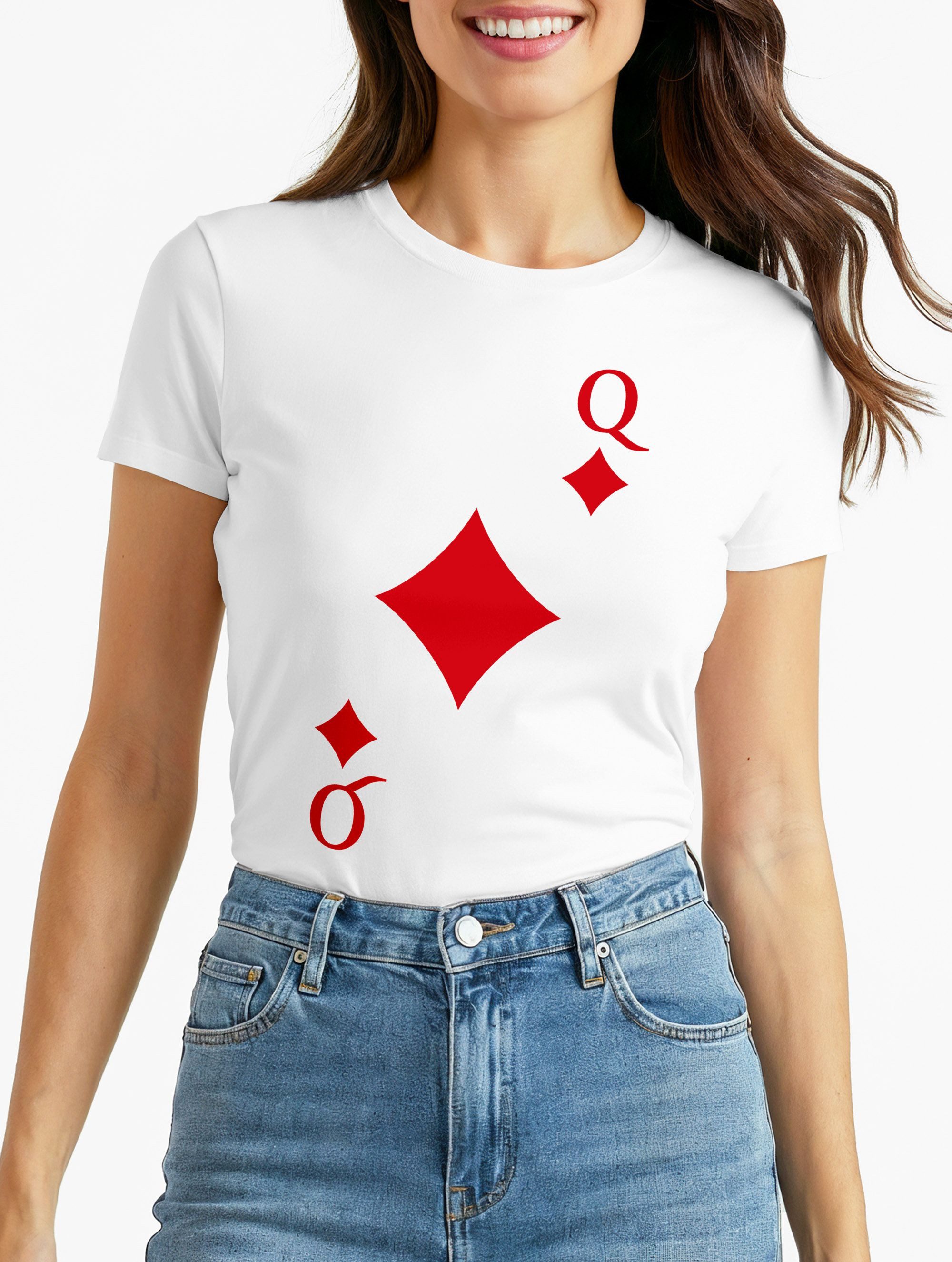 Print-Shirt Damen T-Shirt Kartenspiel Kostüm Spielkarten Gruppenkostüm Karten