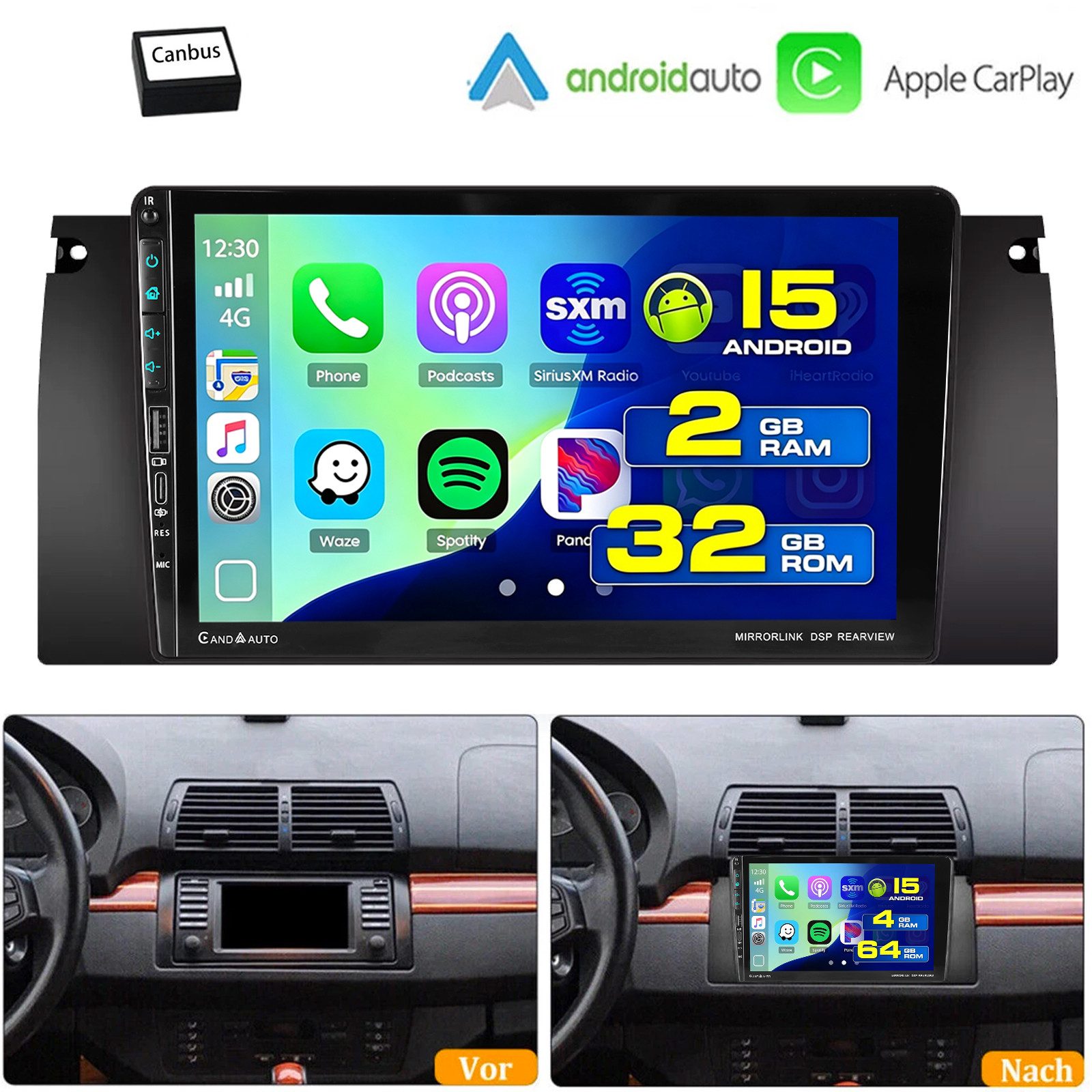 ESSGOO DAB+ Für BMW 5er E39 7er X5 E53 E38 Android15 Autoradio Carplay Type-C Autoradio (RDS, 4+64GB(optional), Digitalradio (DAB), FM, AM, SWC, Carplay Android Auto Bluetooth EQ USB GPS Navi WIFI Touchscreen)