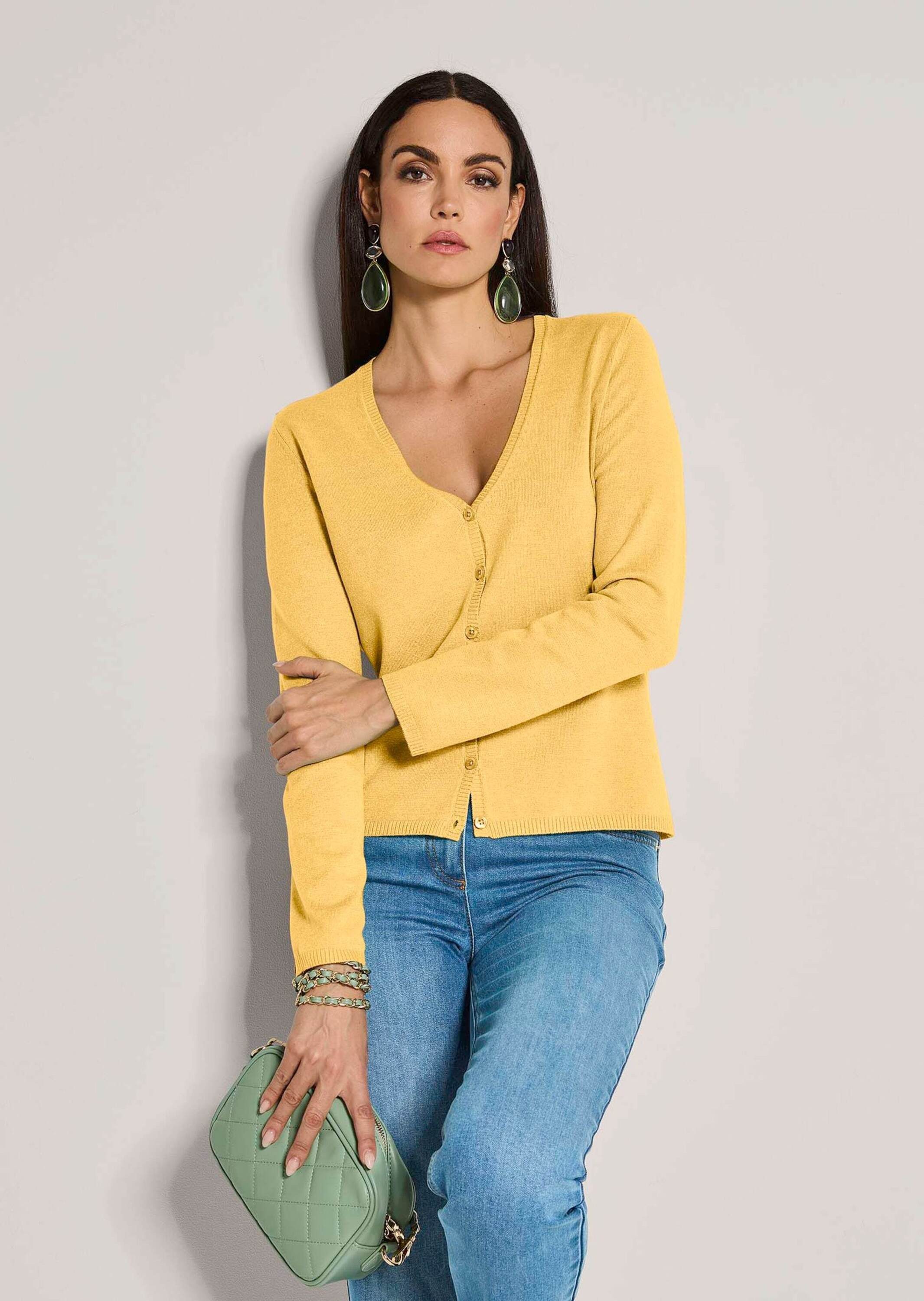 MADELEINE Strickjacke Langarm Jacke im Feinstrick mit V-Ausschnitt Elegante, dünne Jacke mit Knopfverschluss, aus Modal