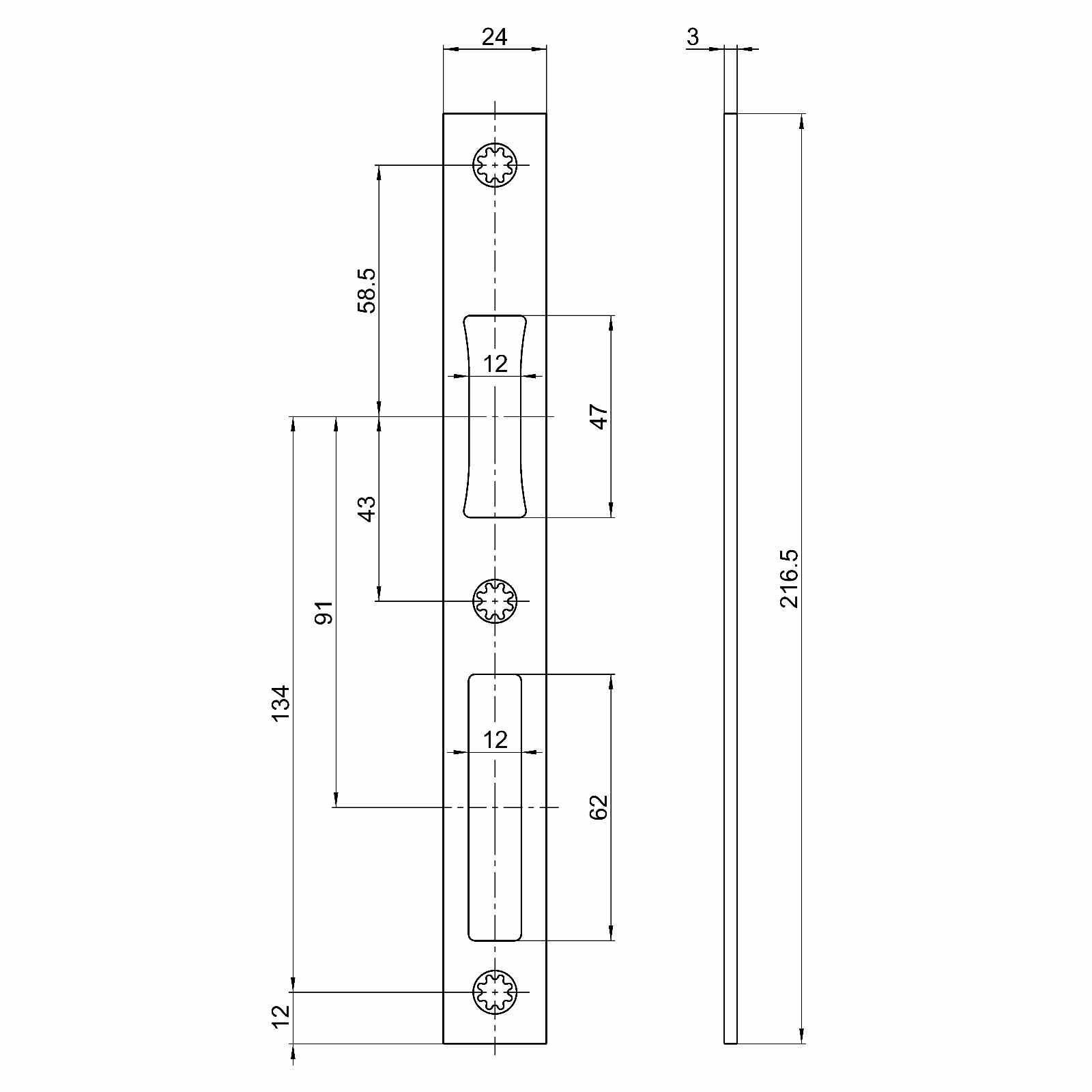 Thumbnail - SO-TECH® Schließblech für Türrahmen Innentür, Türschließblech, Flachschließblech B-9000 eckig Stulp: 216 x 24 x 3 mm
