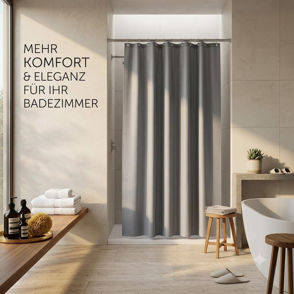 LikeKa Duschvorhang Grauer Duschvorhang aus Stoff für Badewanne und Dusche Überlänge Breite 120 cm