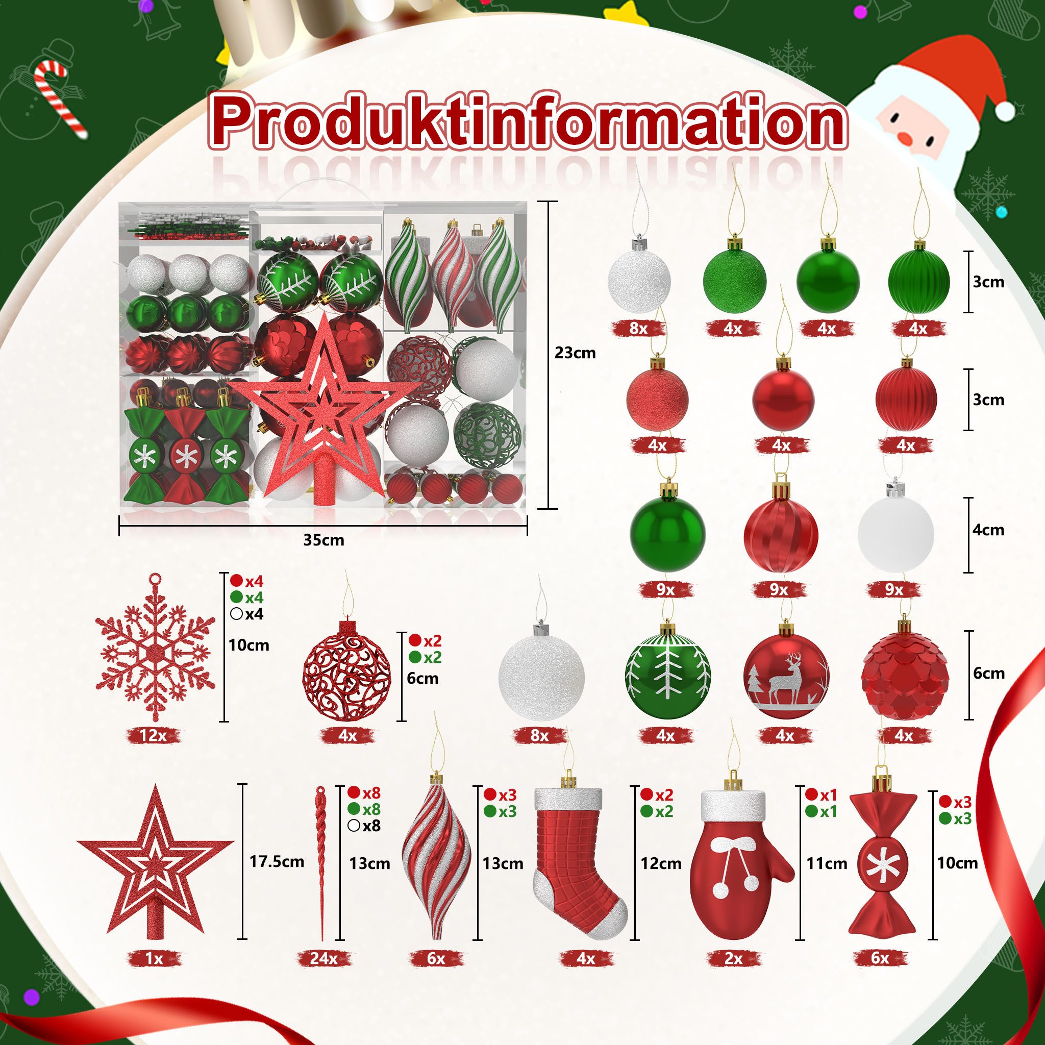FIVMEN Weihnachtsbaumkugel Weihnachtskugeln Kunststoff 138 Stück mit Stern Spitze, Mehrere Farboptionen Christbaumschmuck