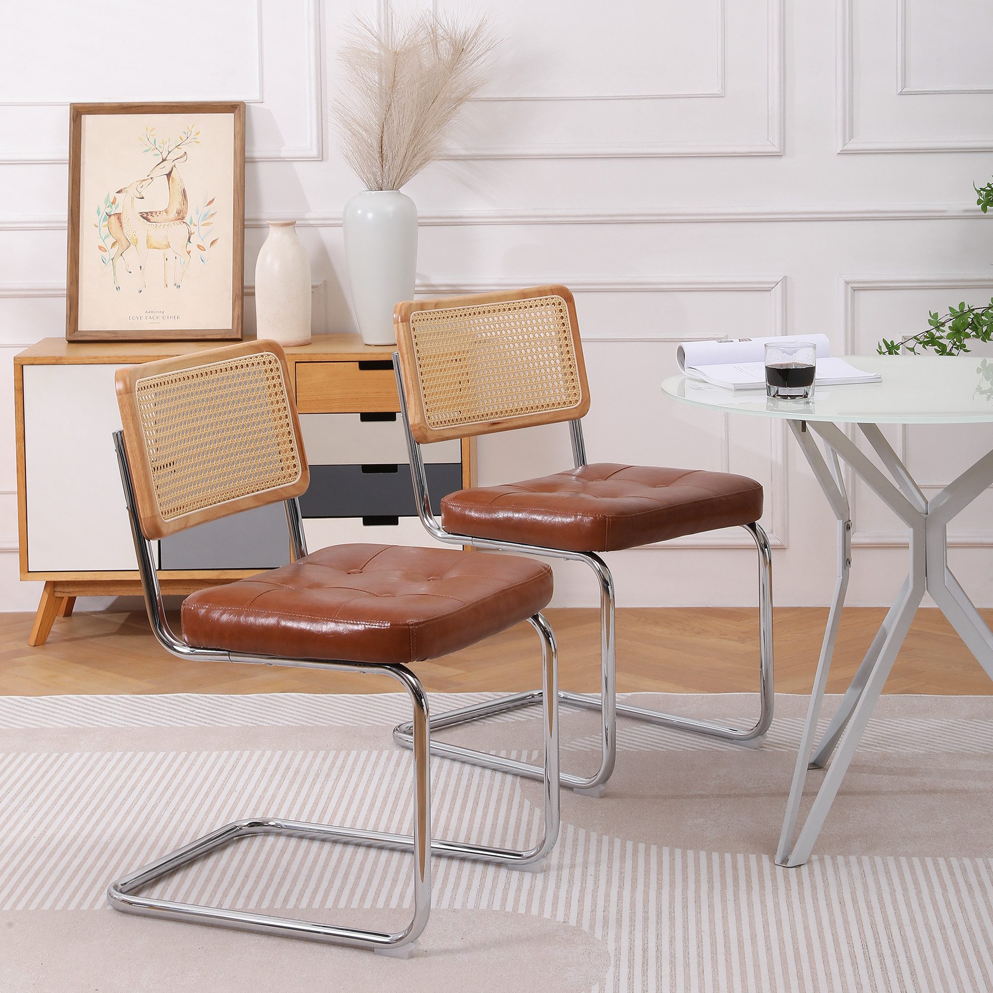 MODFU Esszimmerstuhl Moderne Rattan Esszimmerstühle,Polsterstuhl,Küchenstuh günstig online kaufen