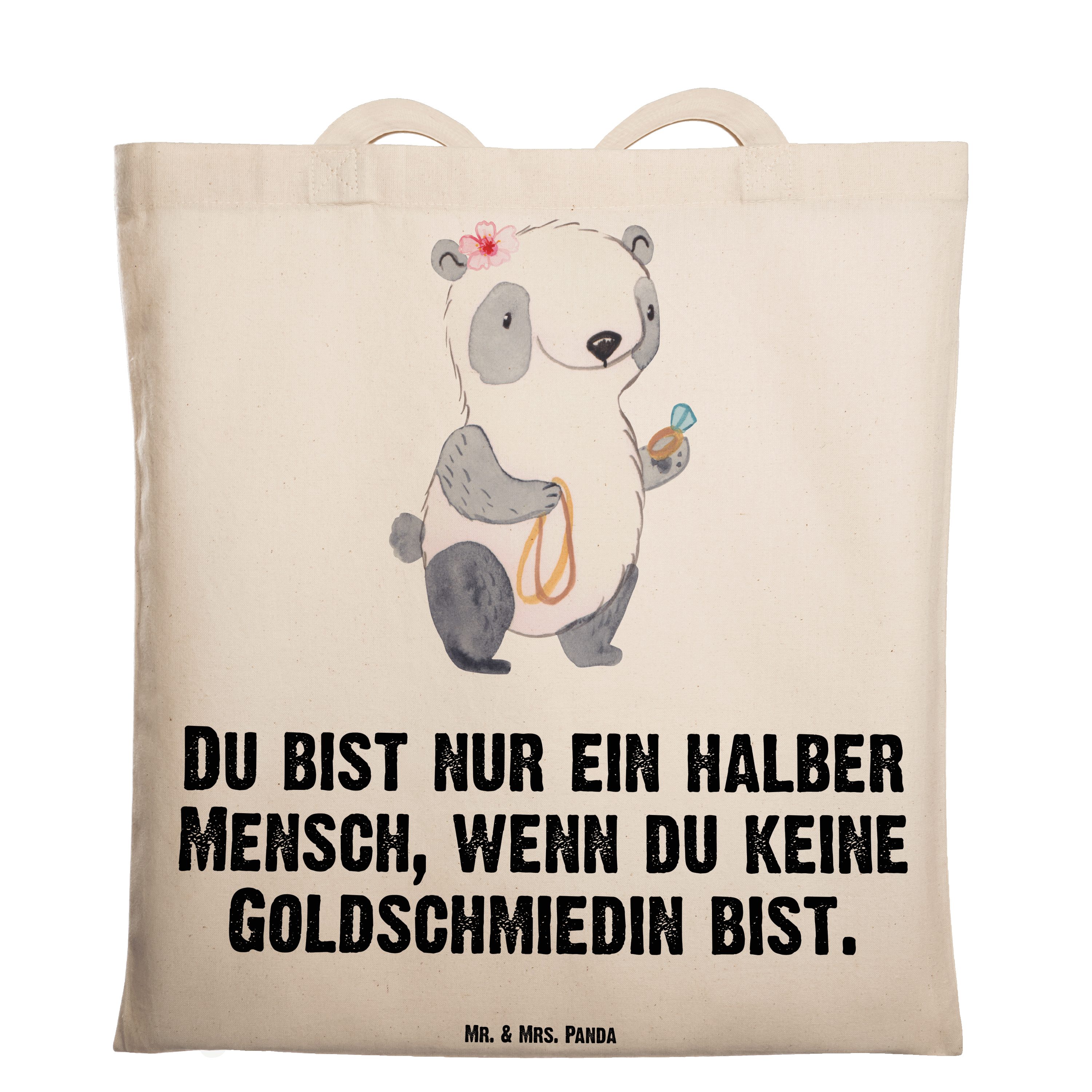 Mr. & Goldschmiedin Einkaufstasche, - Geschenk, Schm Transparent Herz Mrs. Tragetasche mit (1-tlg) Panda 