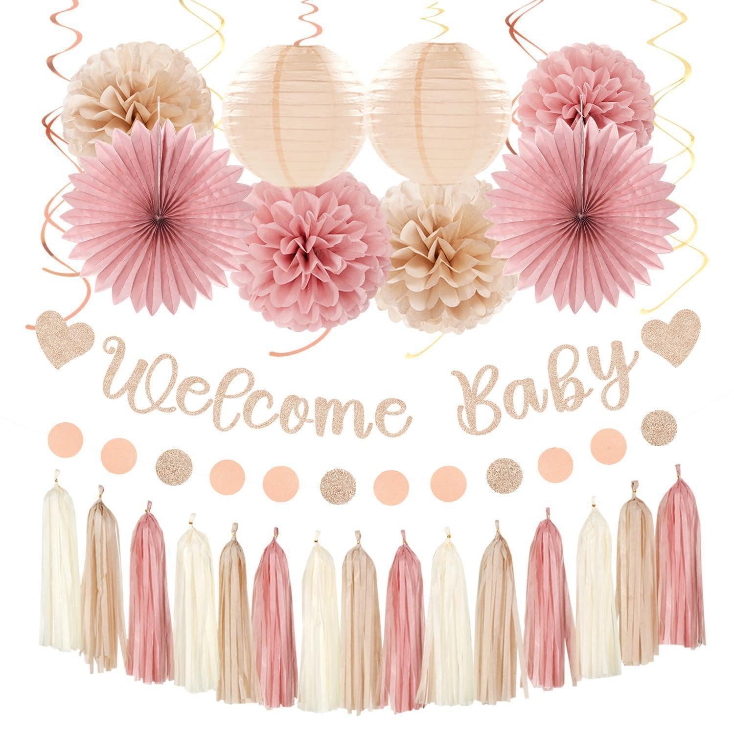 LuxusKollektion Girlande Babyparty Deko Set Rosa Altgold 31tlg
