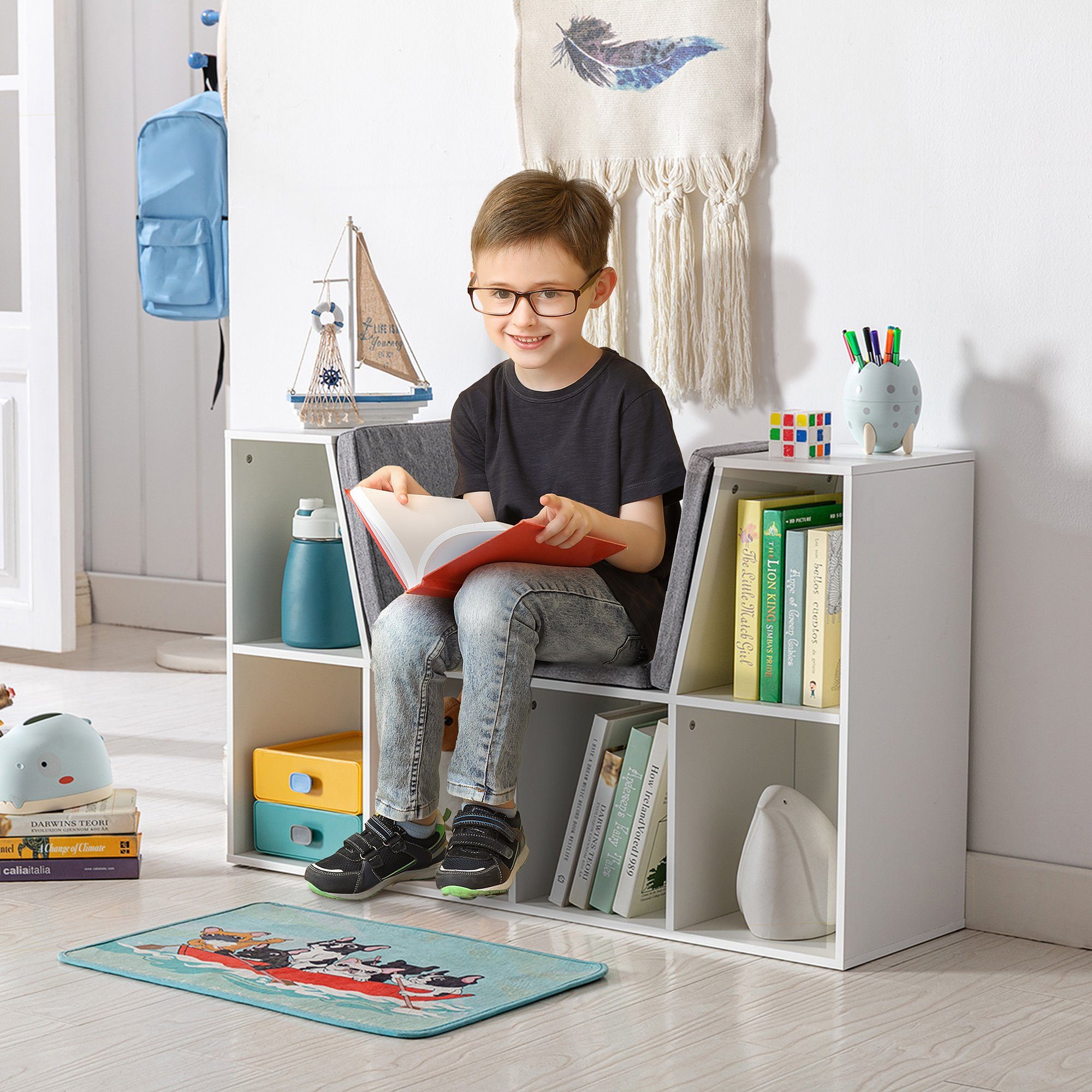 HOMCOM Kinderregal, Bücherregal mit Sitzhocker 1-tlg., günstig online kaufen