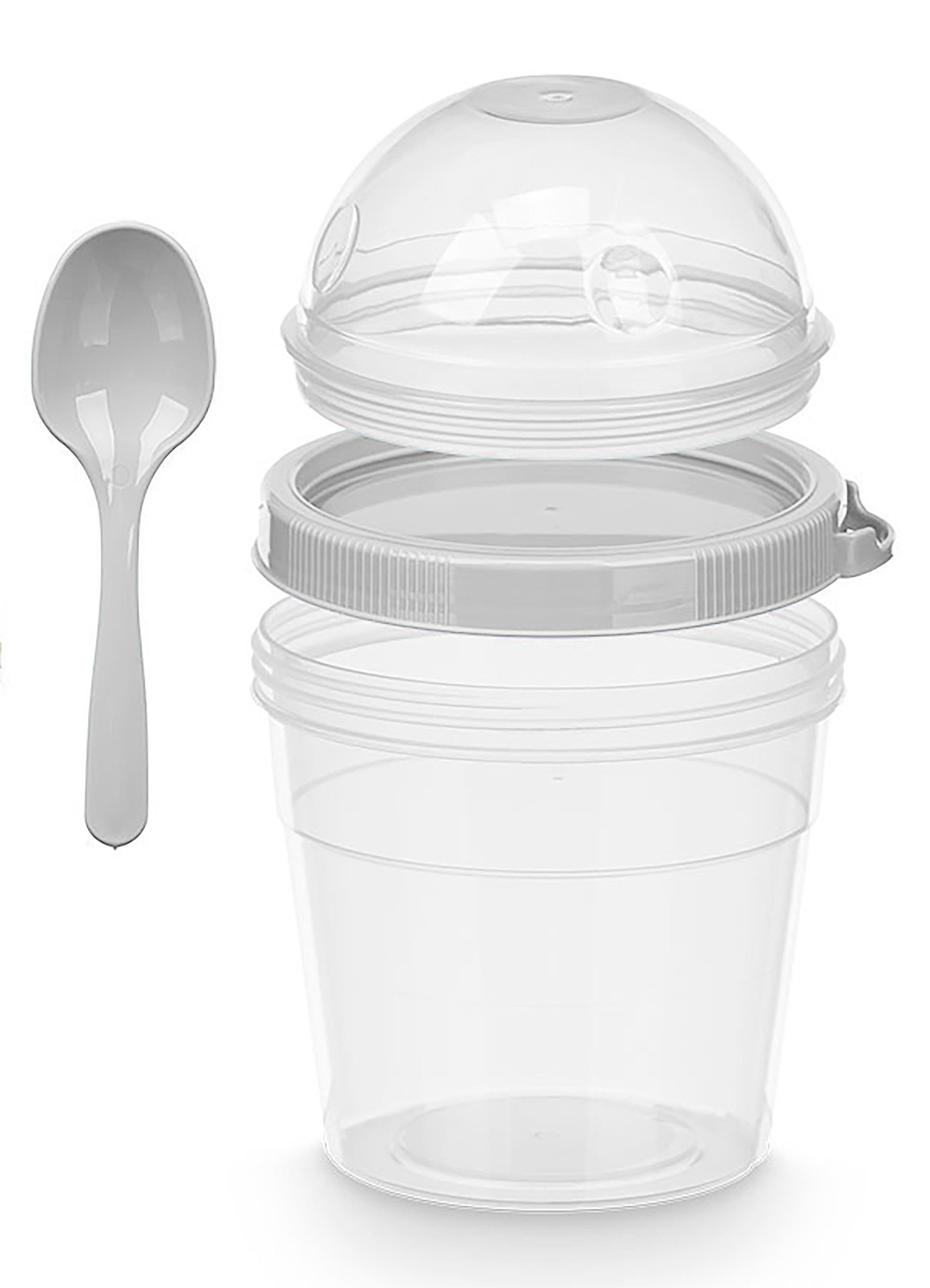 Leknes Müslibox MÜSLIBECHER + Löffel Deckel 500ml Müsli Früchtebecher 80 (Grau), Lunchbox to go Joghurtbecher Becher Yoghurt Obst