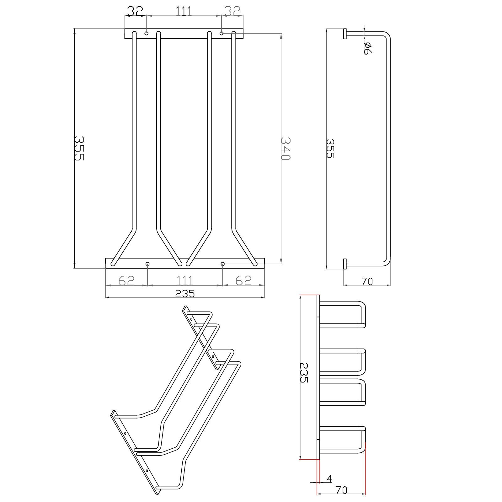 SO-TECH® Gläserhalter schwarz / Chrom poliert - verschiedene Ausführungen – Bild 4 von 5