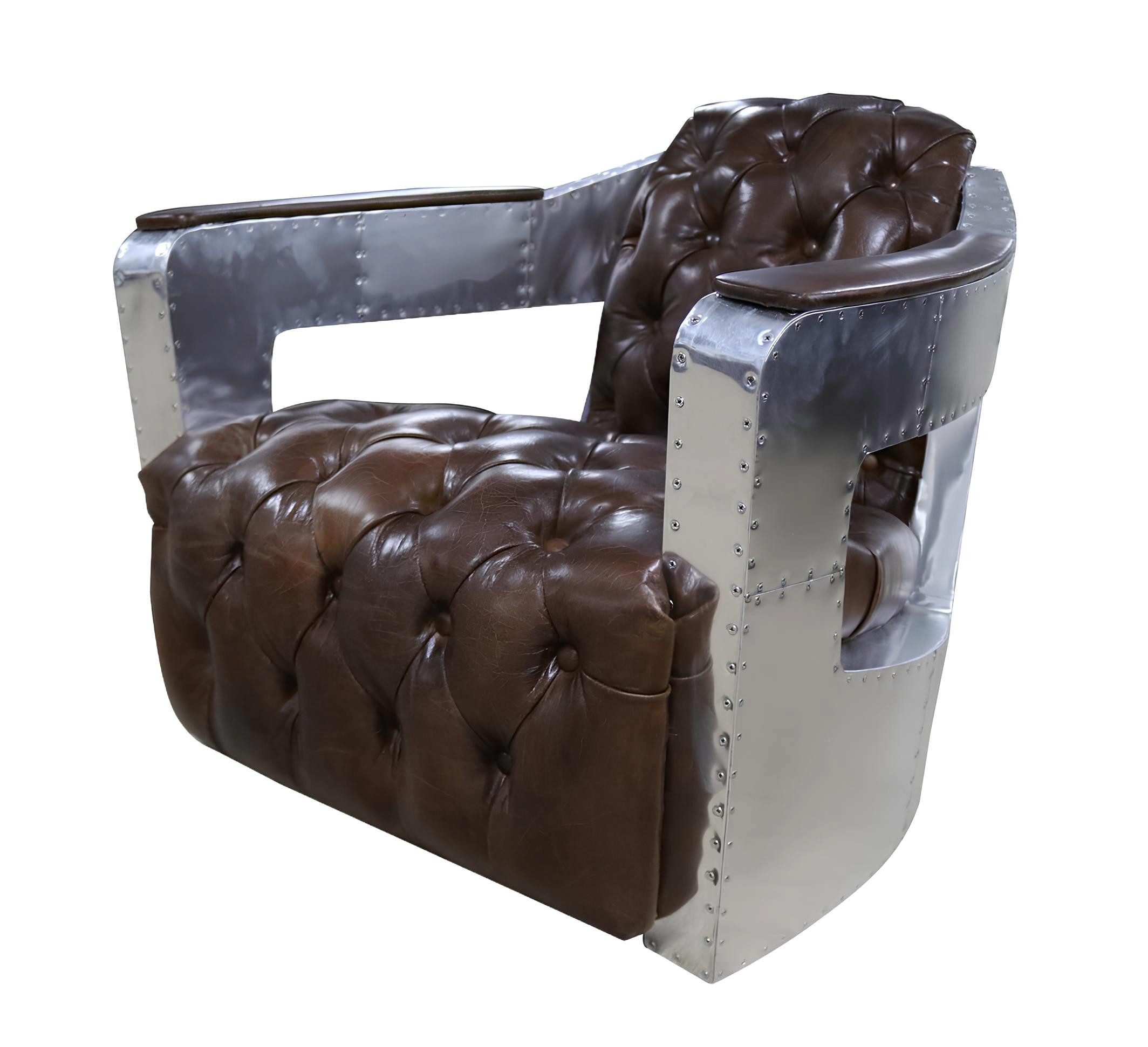 Xlmoebel Chesterfield-Sessel Vintage Chesterfield Ohrensessel im Aviator Stil (Sessel), Hergestellt in Europa