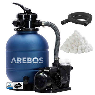 Arebos Sandfilteranlage mit Pumpe inkl.700g Filterbälle + 2m Schlauch, 400 W, 7 Wege-Ventil (Set)