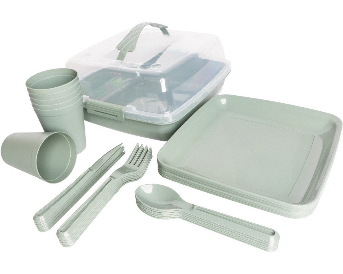 Michelino Geschirr-Set Picknick-Set Camping Besteck Geschirrset (32-tlg), 6 Personen, Kunststoff, mehrfach verwendbares Campinggeschirr