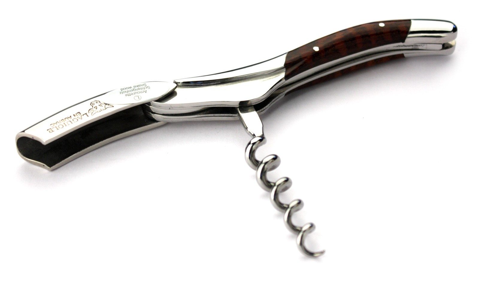Laguiole en Aubrac Weinflaschenöffner SOM99AMI, Laguiole Kellnermesser - Griff Schlangenholz - Edelstahl glänzend