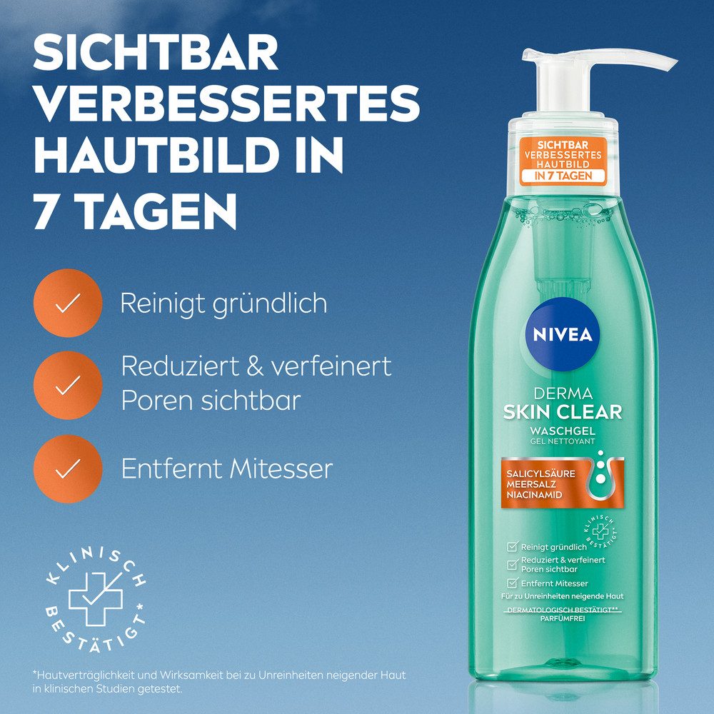 Nivea Gesichtspflege-Set Derma Skin Clear Set (4in1) mit Waschgel, Peeling, Toner, Night Serum, 4-tlg.