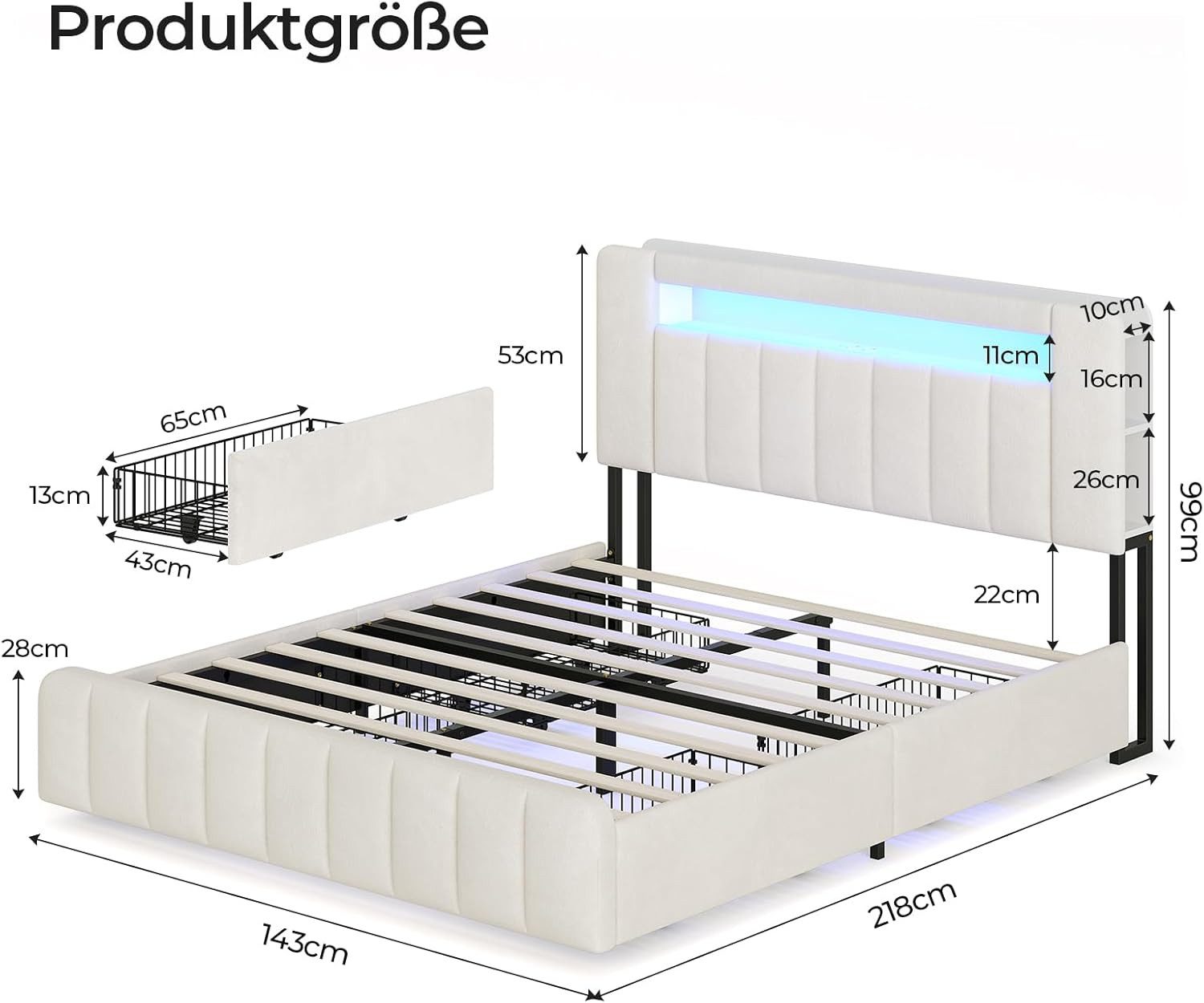 MSMASK Polsterbett Doppelbett mit LED-Beleuchtung und günstig online kaufen