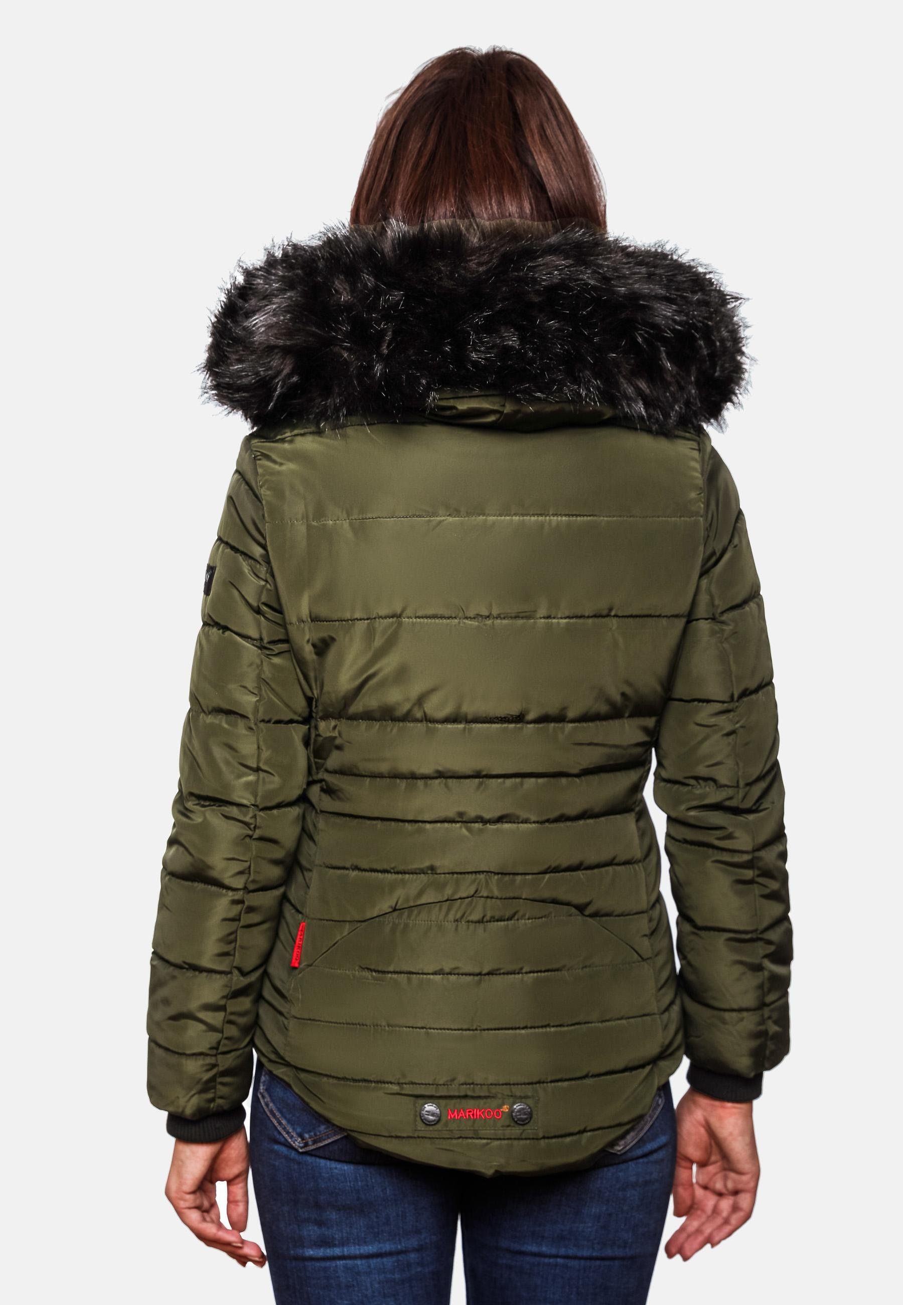 Marikoo Steppjacke Lotusblüte hochwertige Winter Jacke mit edler Kunstpelz Kapuze