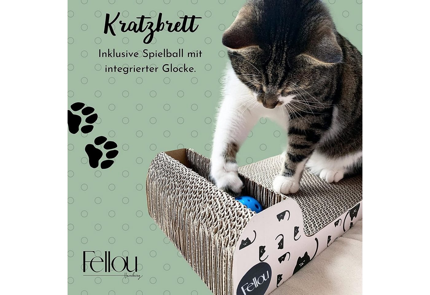 Thumbnail - riijk Kratzbrett Katzen Kratzbrett, (Kratzbrett für Katzen, Kratzbrett für Katzen), Kratzbrett mit Klingelball und Katze...
